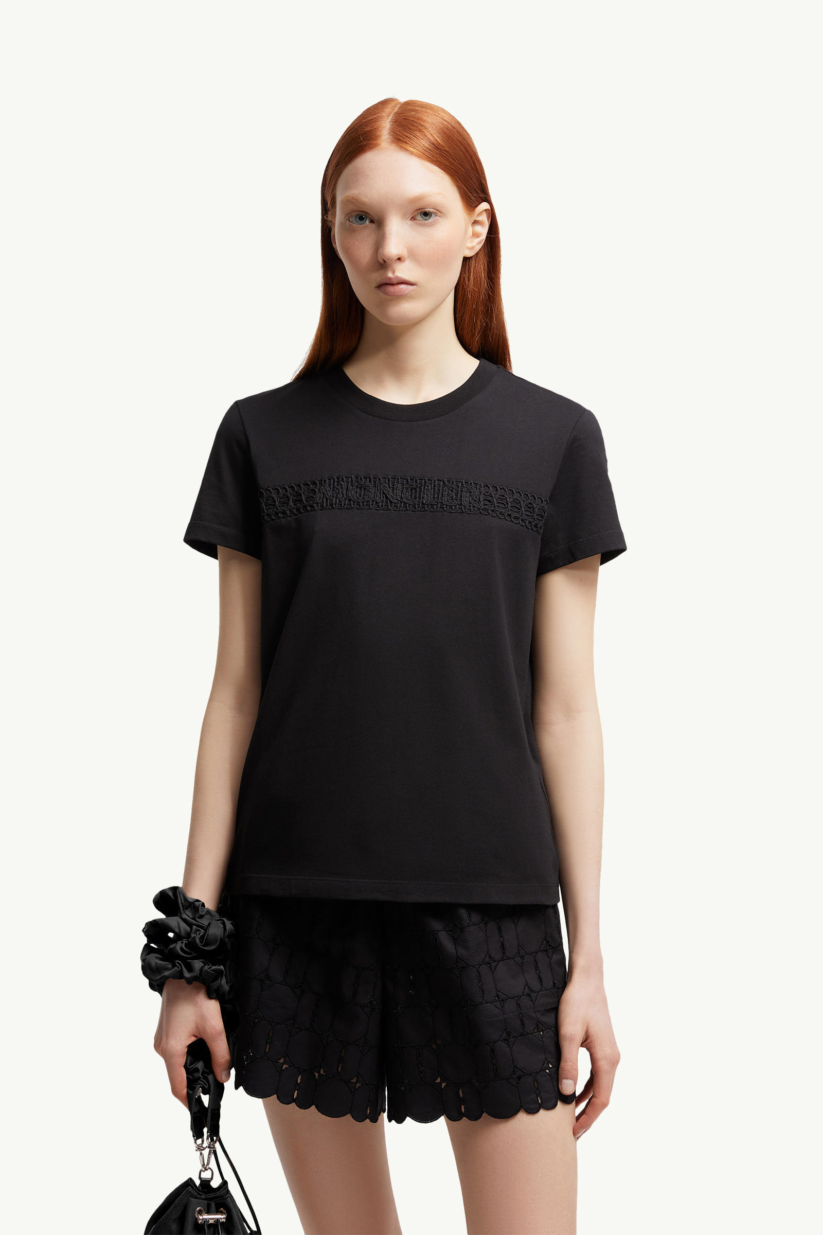 Embroidered Logo Cotton T-Shirt Women Black Moncler 0