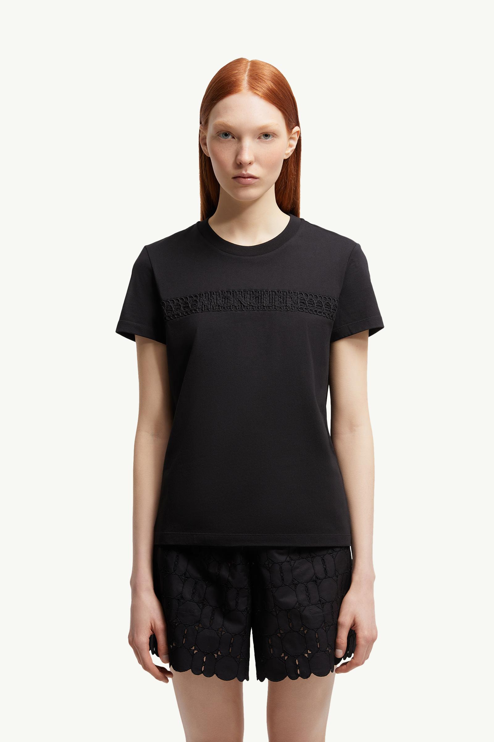 Embroidered Logo Cotton T-Shirt Women Black Moncler 1