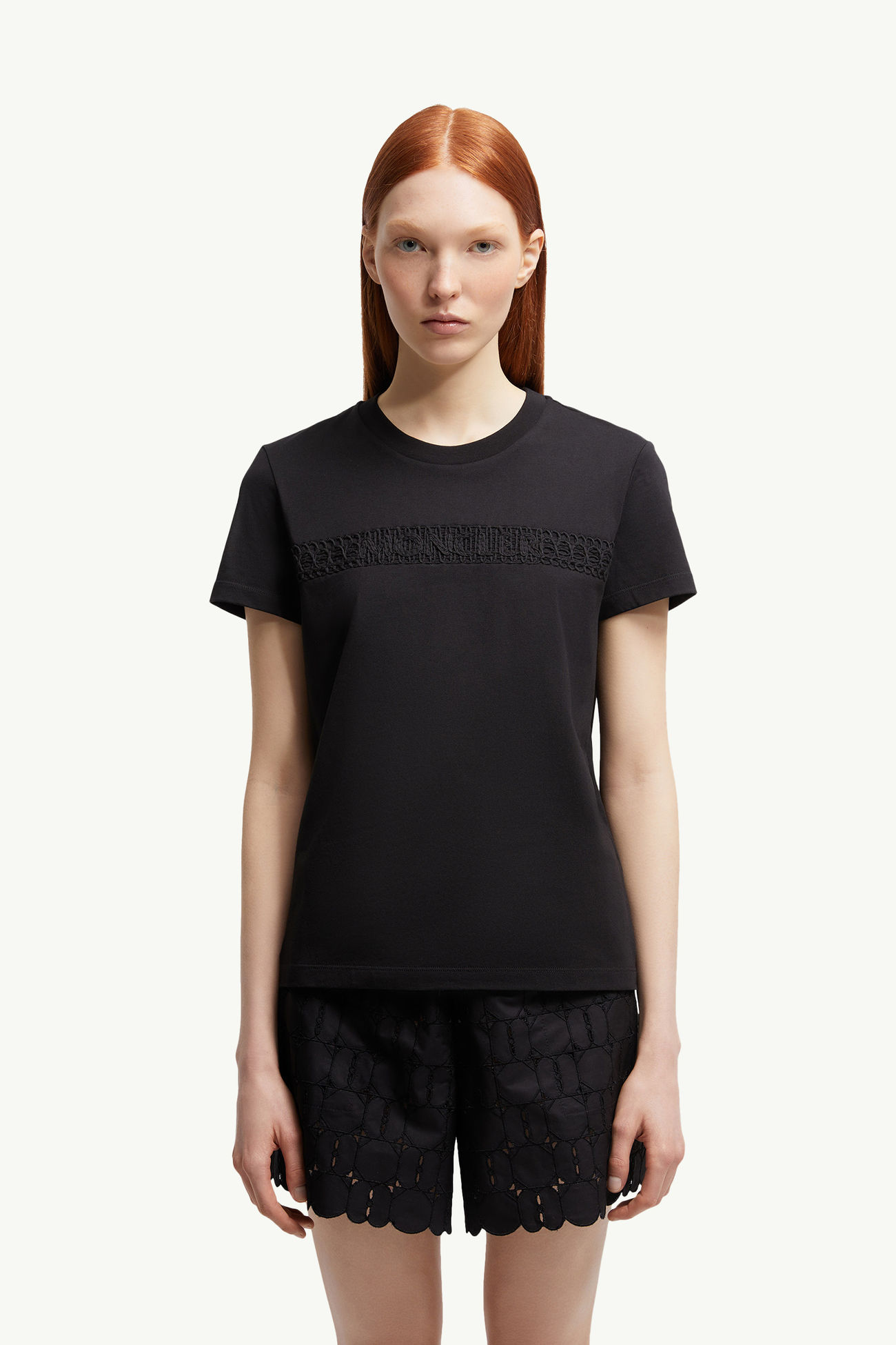 Embroidered Logo Cotton T-Shirt Women Black Moncler 1