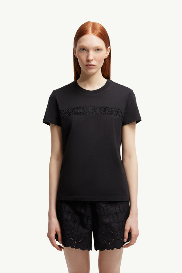Embroidered Logo Cotton T-Shirt Women Black Moncler 1