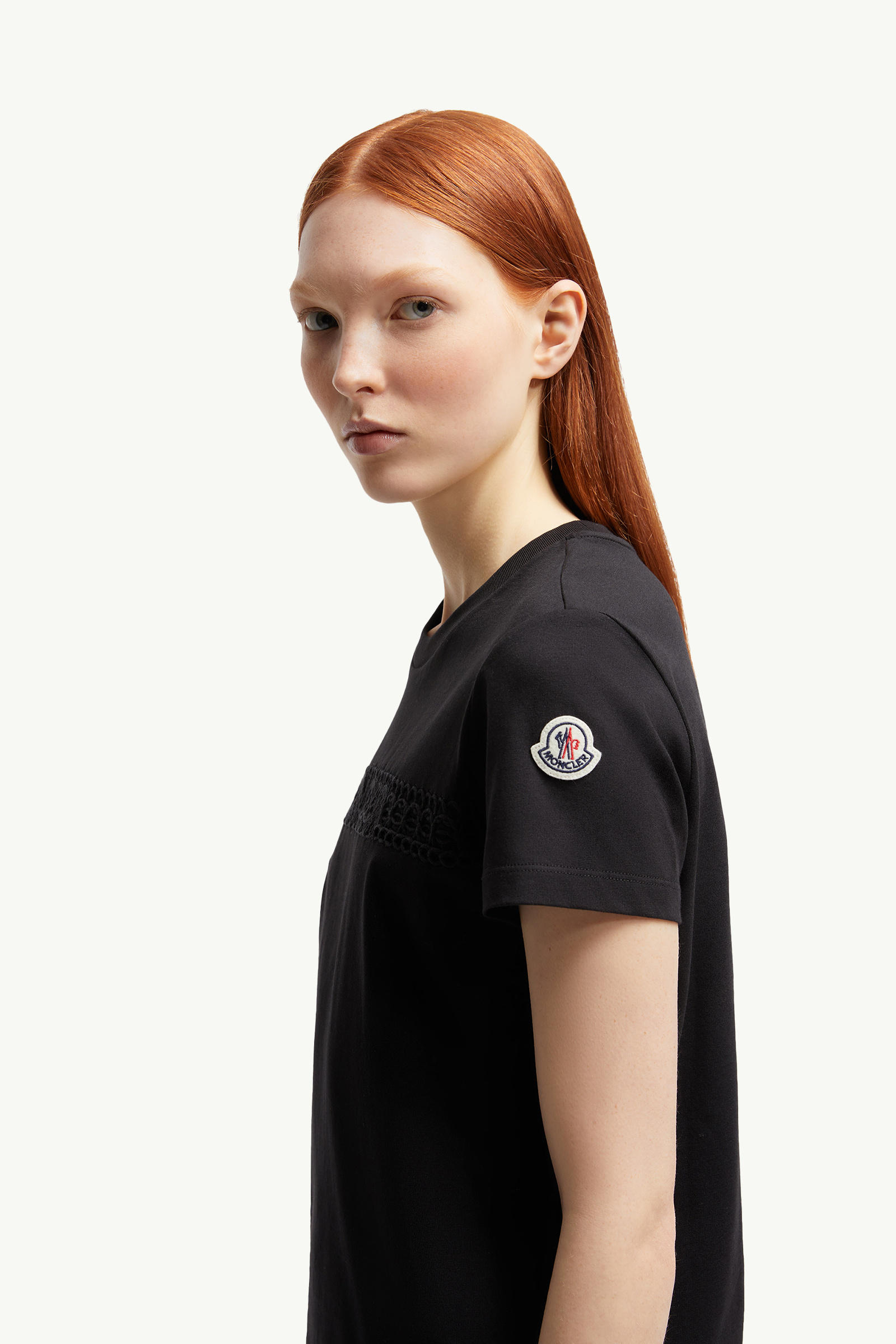 Embroidered Logo Cotton T-Shirt Women Black Moncler 3