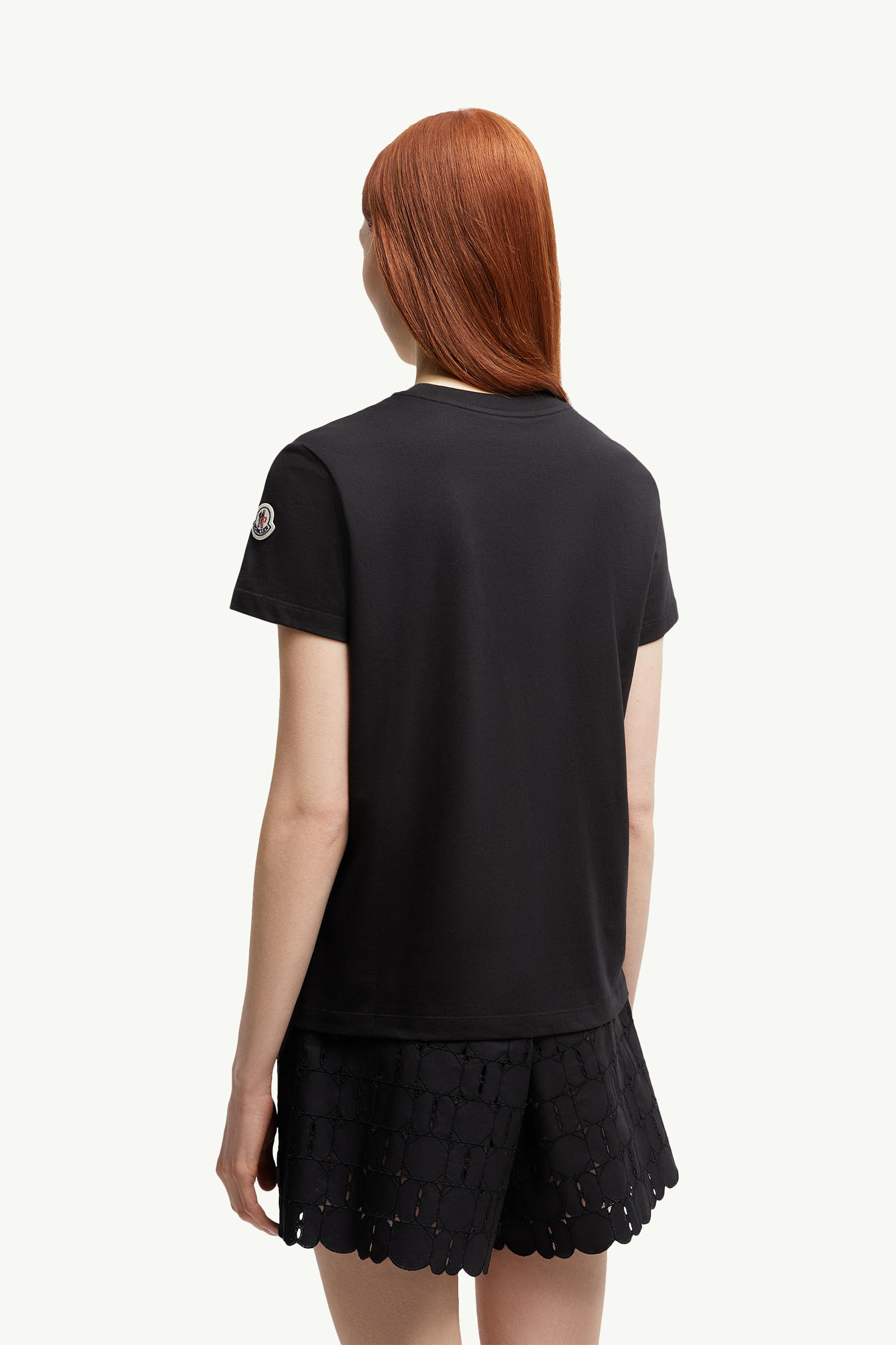 Embroidered Logo Cotton T-Shirt Women Black Moncler 4