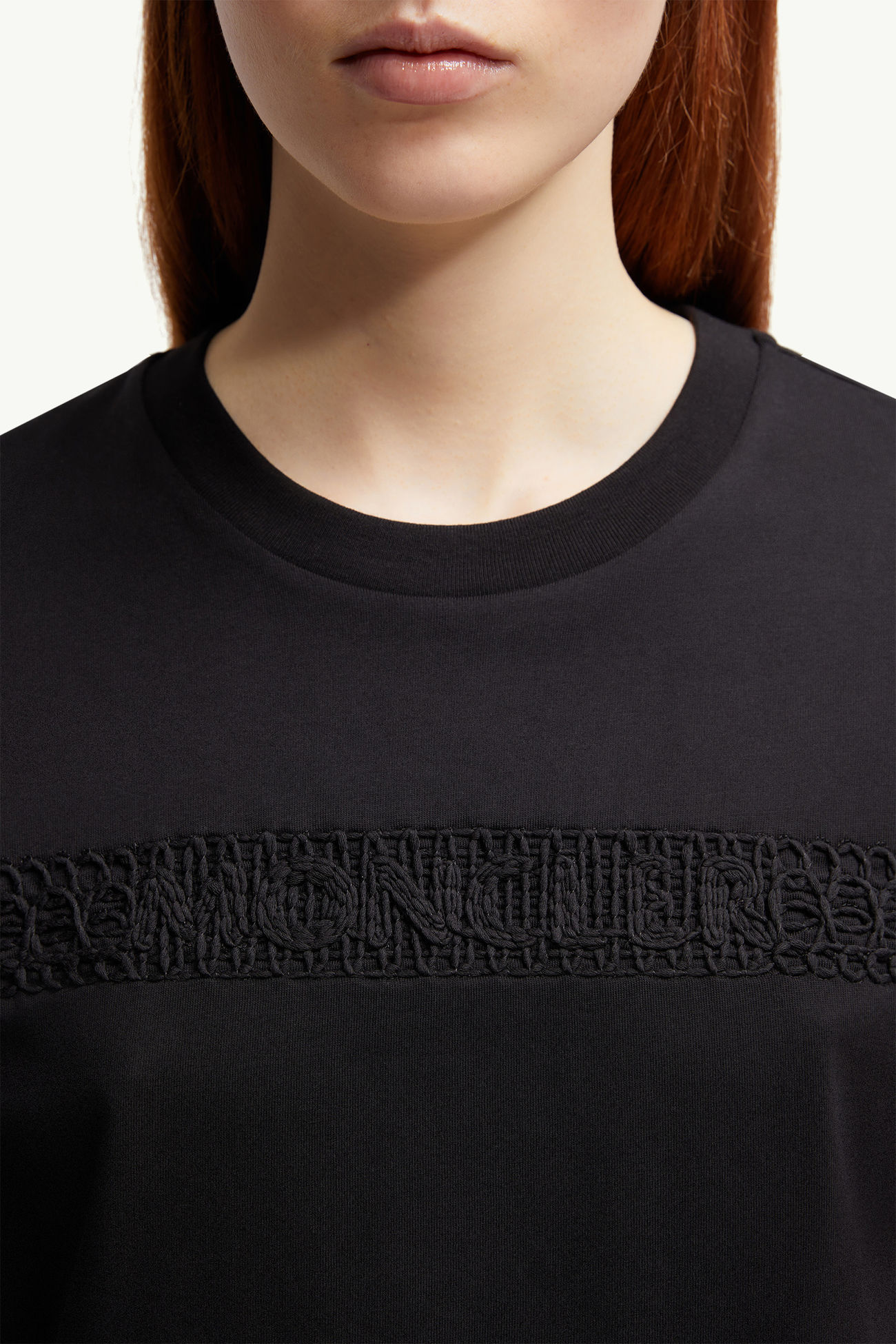 Embroidered Logo Cotton T-Shirt Women Black Moncler 5