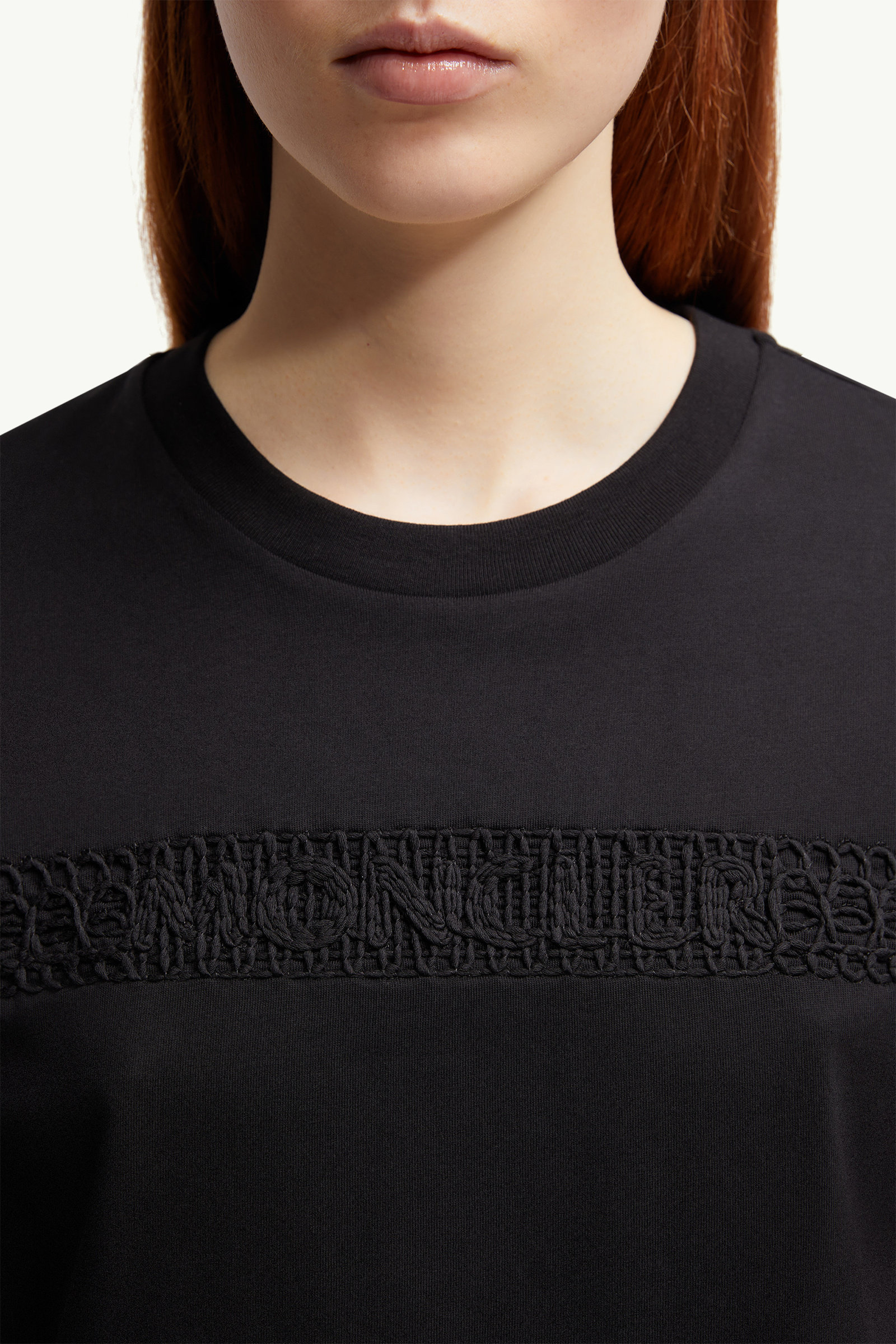 Embroidered Logo Cotton T-Shirt Women Black Moncler 5