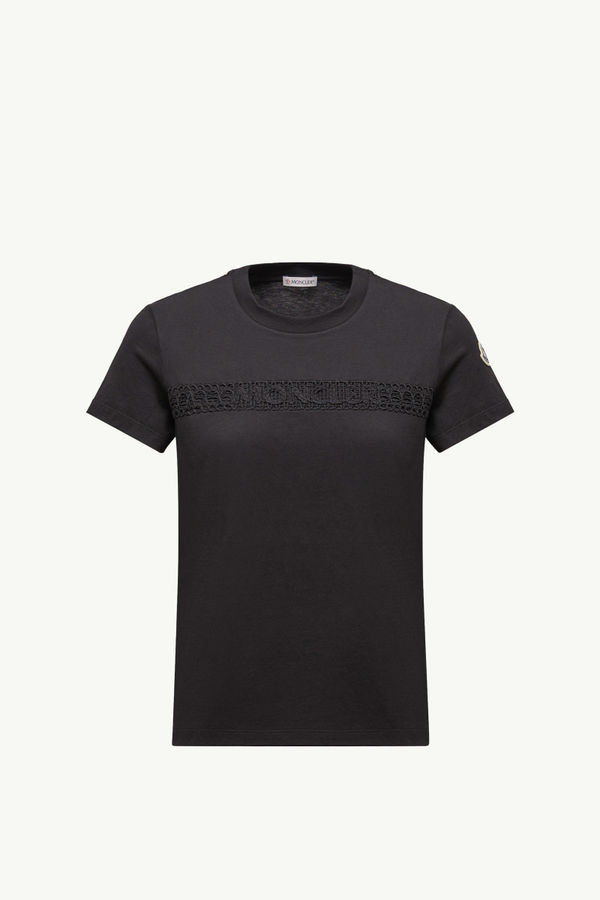 Embroidered Logo Cotton T-Shirt Women Black Moncler 2