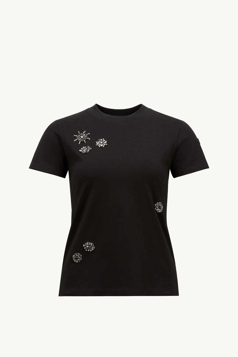 Crystal Flowers Cotton T-Shirt Women Black Moncler 2