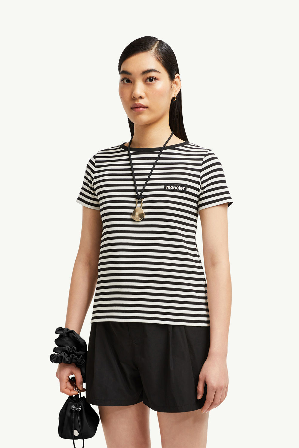 Striped Cotton T-Shirt Women Blue & White Moncler 0