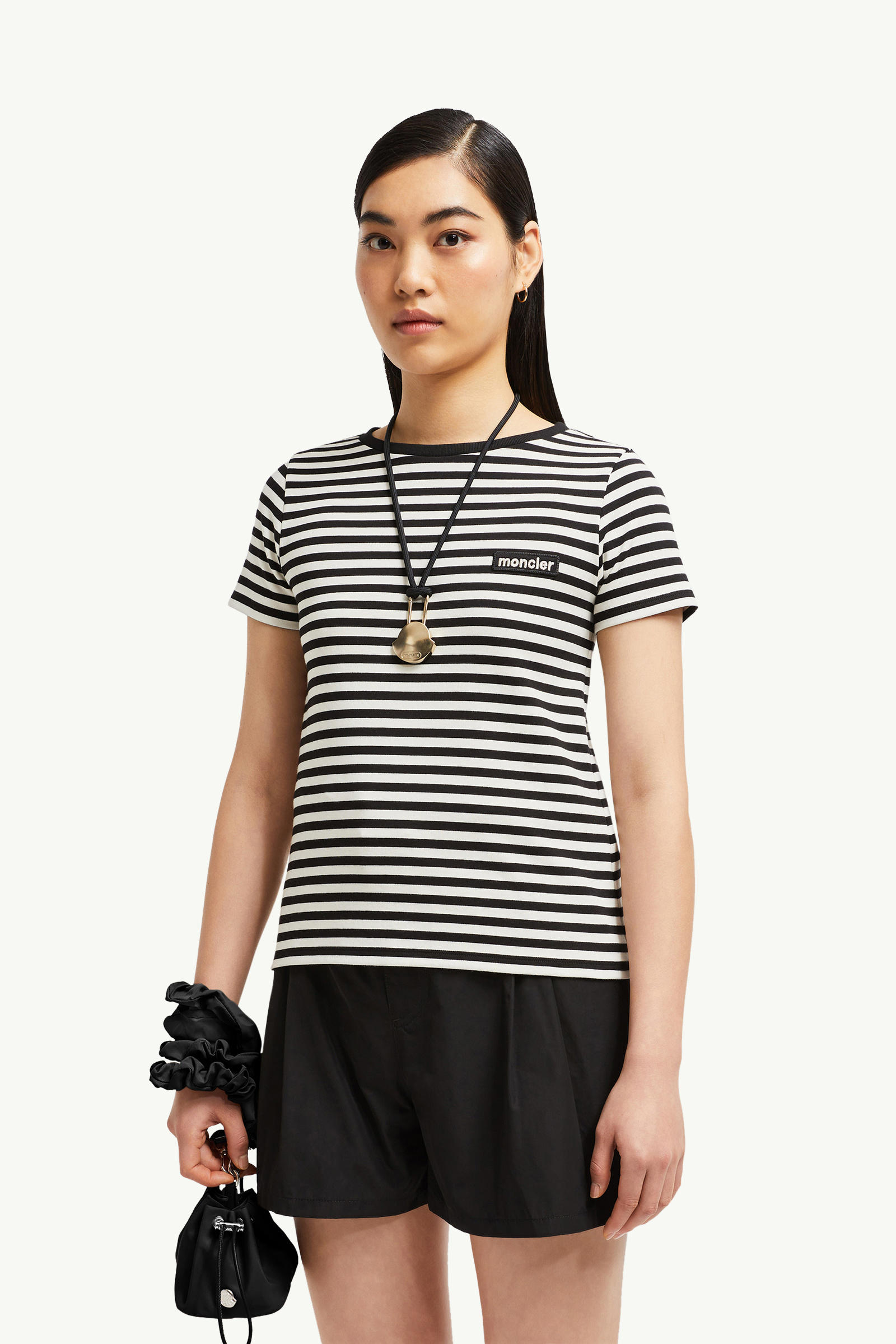Striped Cotton T-Shirt Women Blue & White Moncler 0