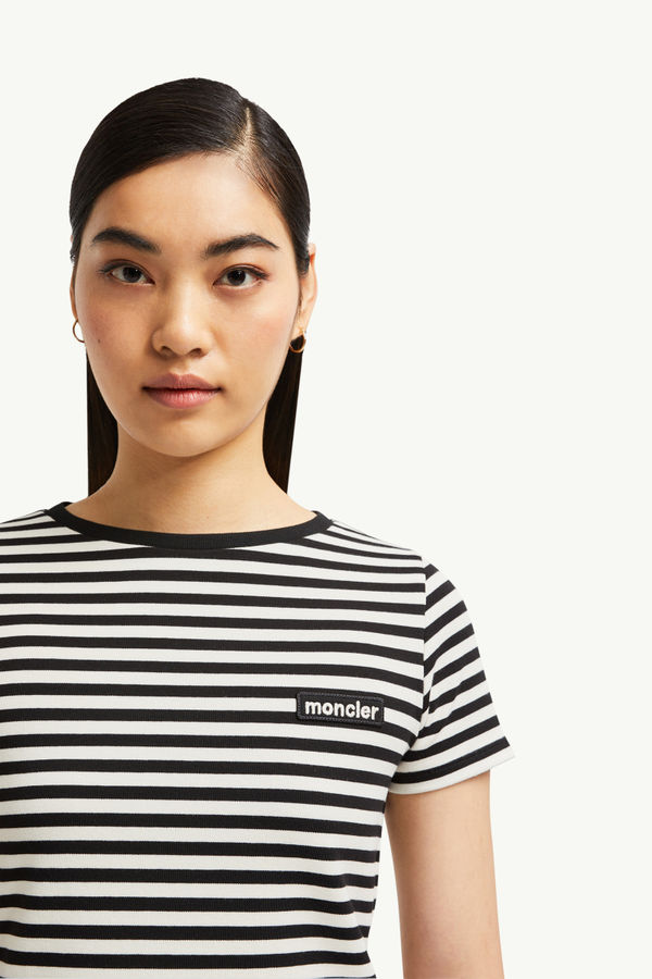 Striped Cotton T-Shirt Women Blue & White Moncler 1