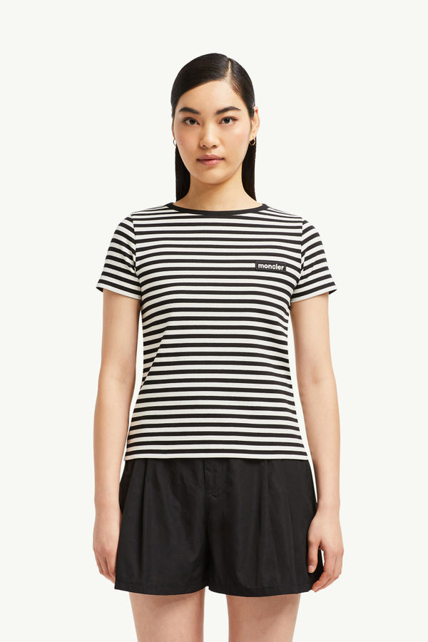 Striped Cotton T-Shirt Women Blue & White Moncler 3