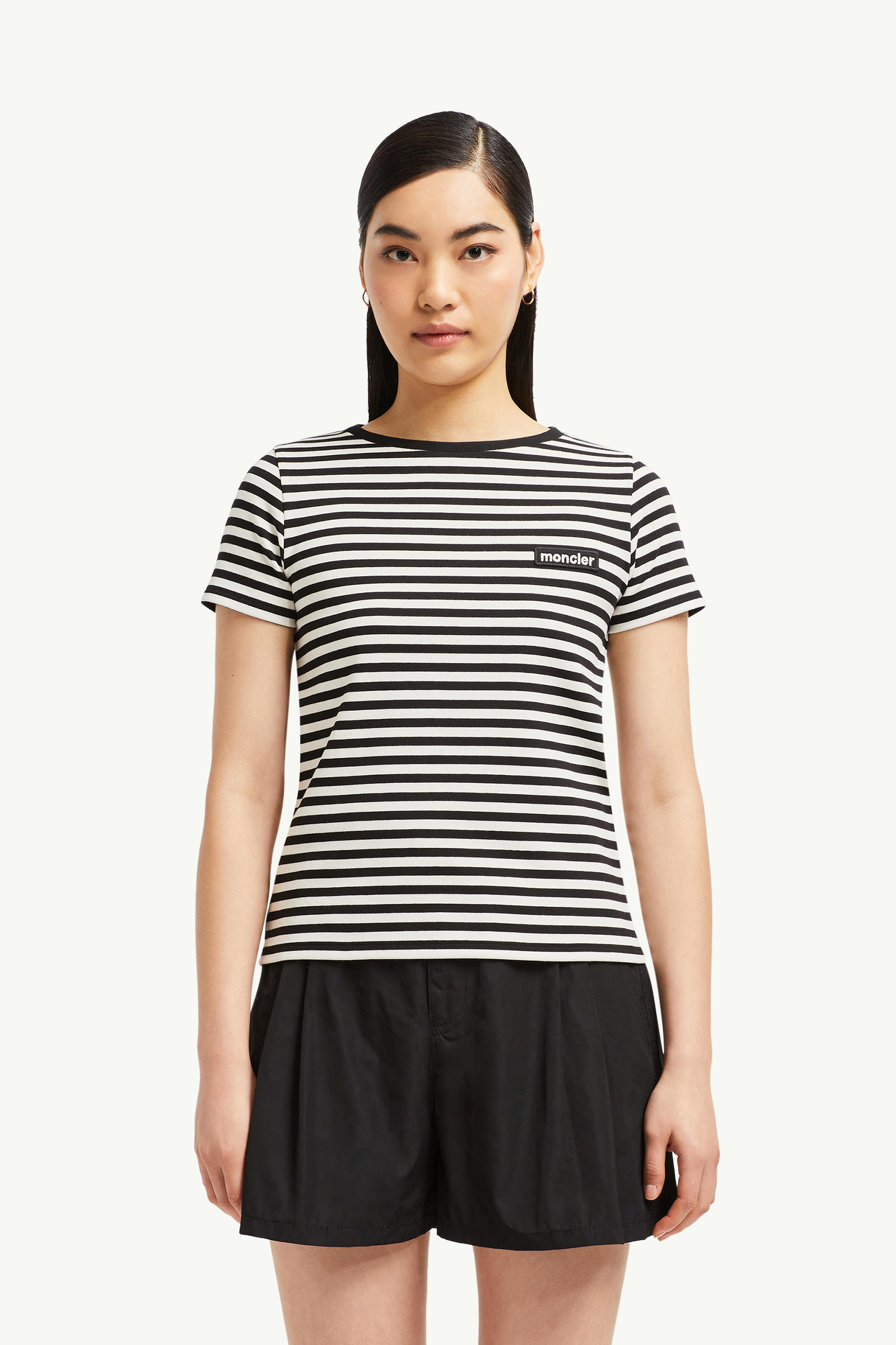Striped Cotton T-Shirt Women Blue & White Moncler 3