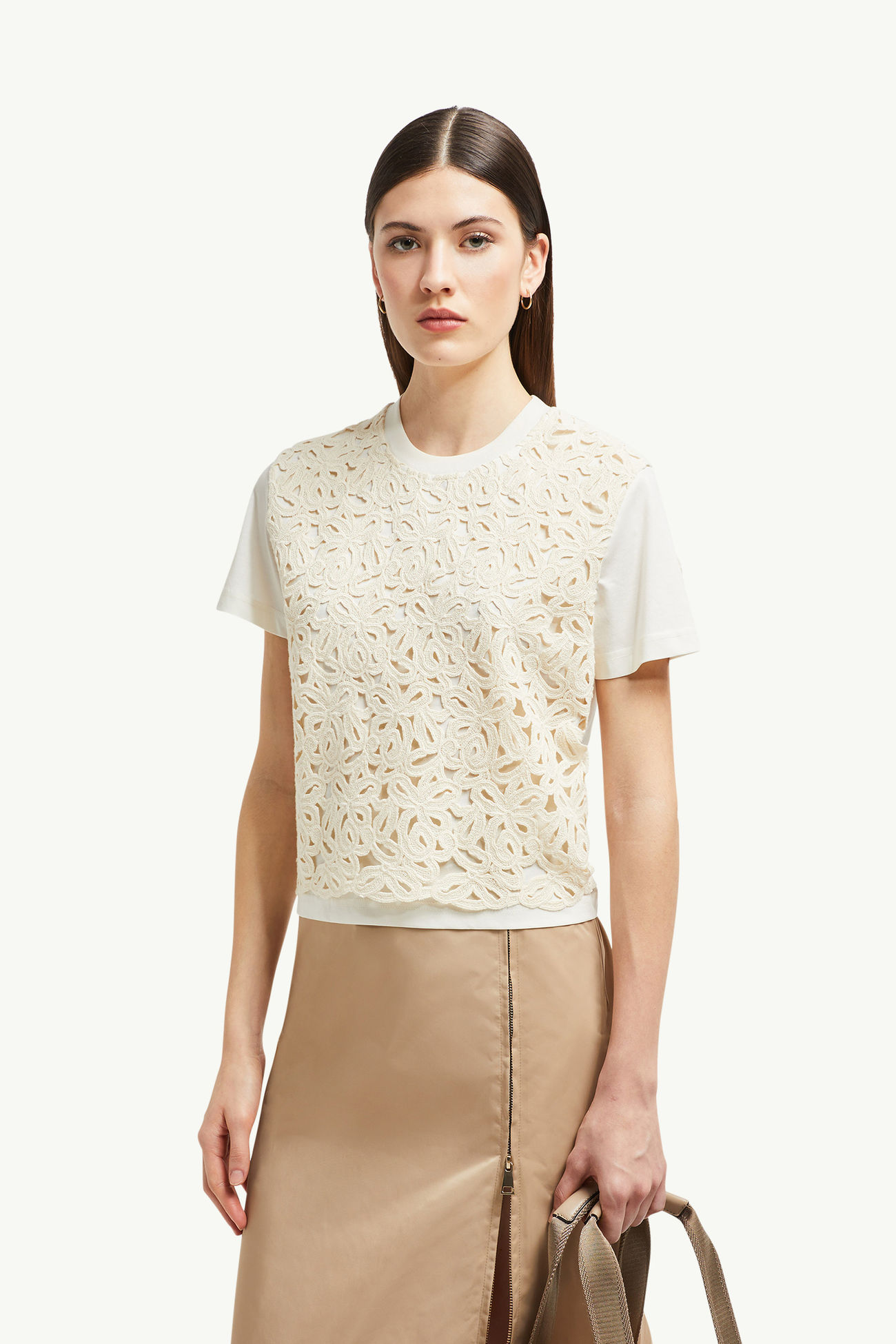 Macramé Cotton T-Shirt Women White Moncler 0