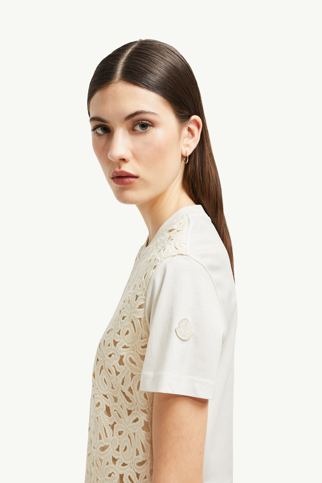 Camiseta de algodón con macramé Mujer Blanco Moncler 1