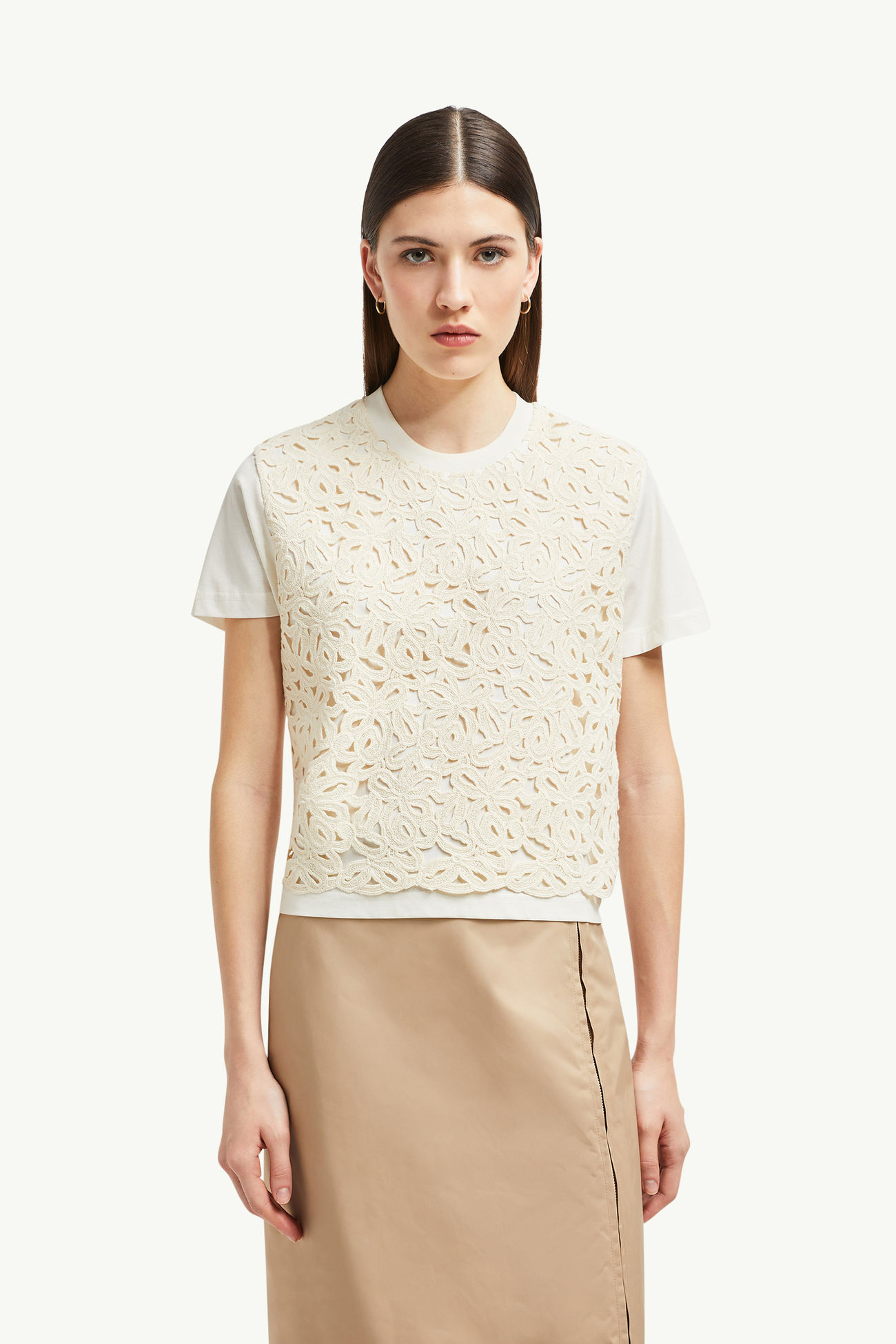 Makramee-T-Shirt aus Baumwolle Damen Weiß Moncler 3