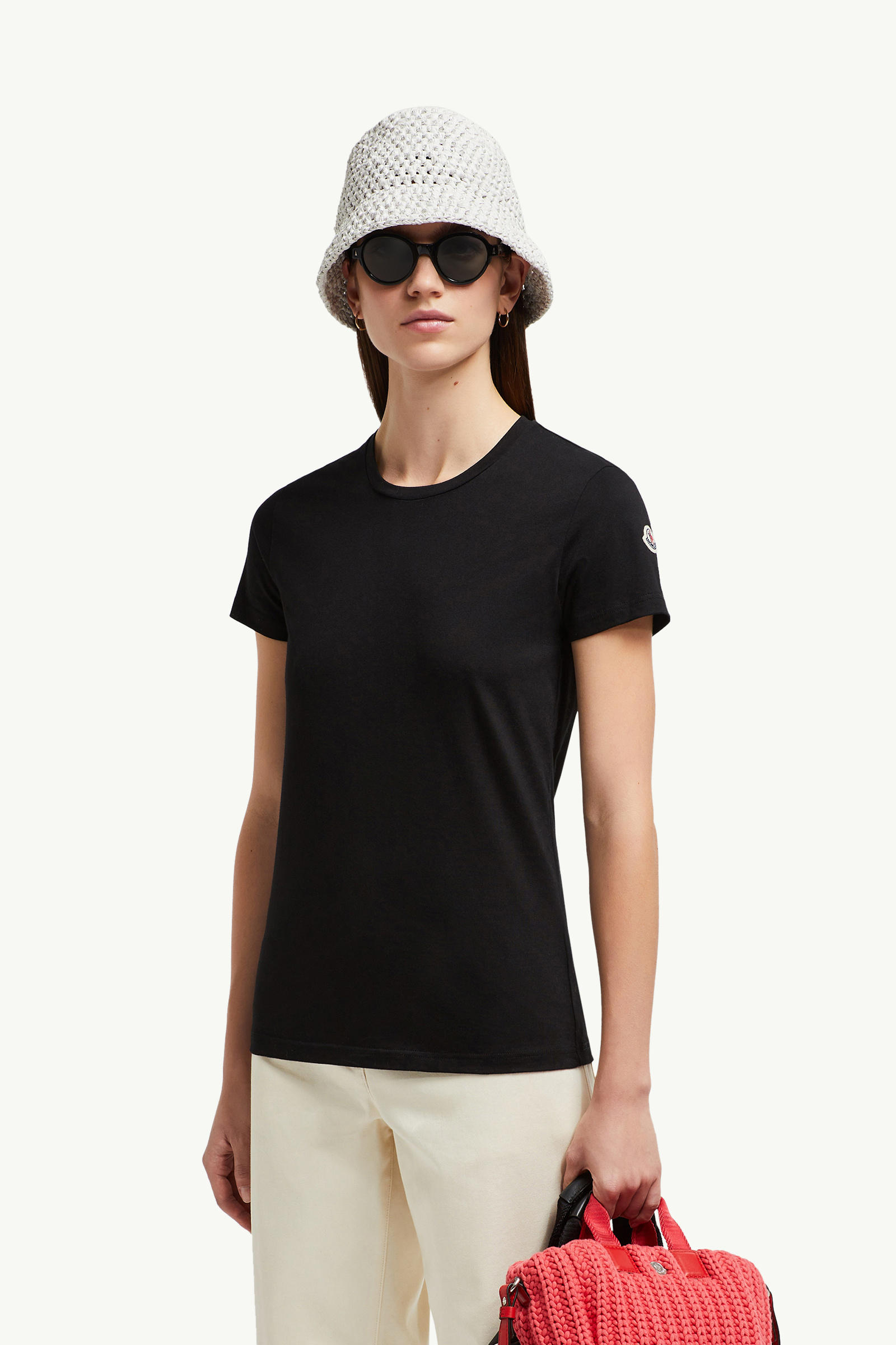 Logo Patch Cotton Jersey T-Shirt Women Black Moncler 0
