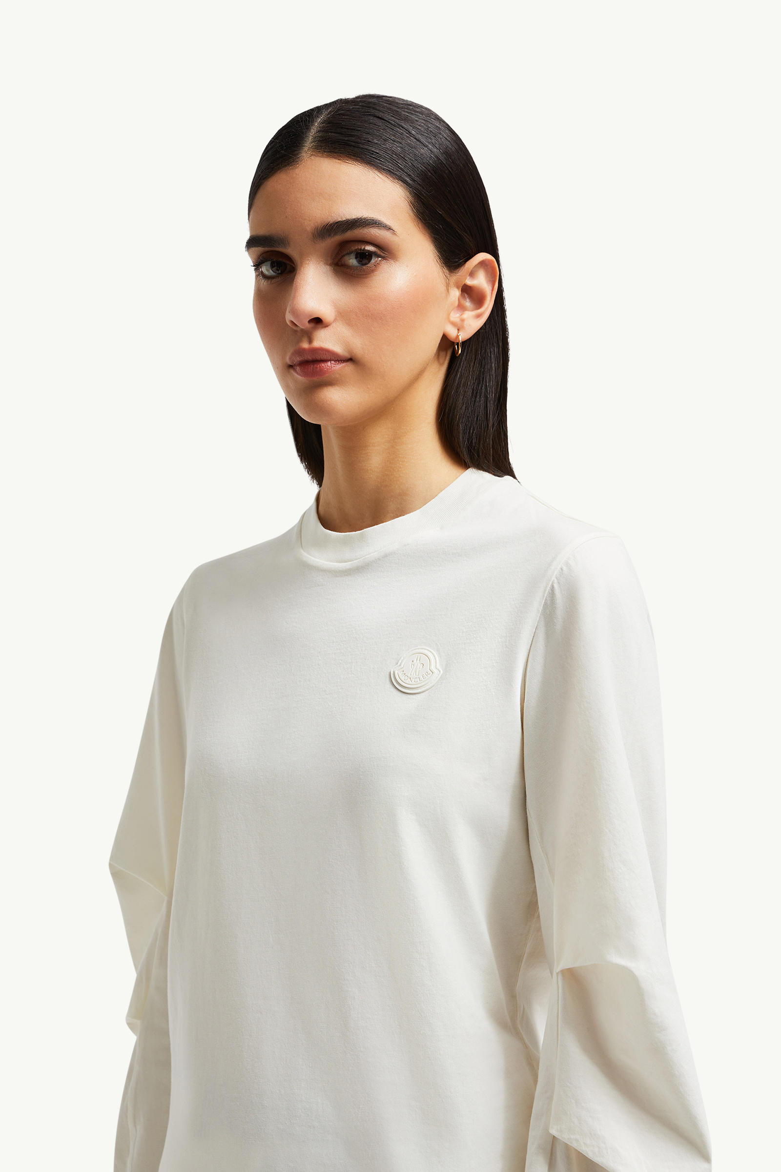Cotton Pleated Sleeve T-Shirt Women White Moncler 1