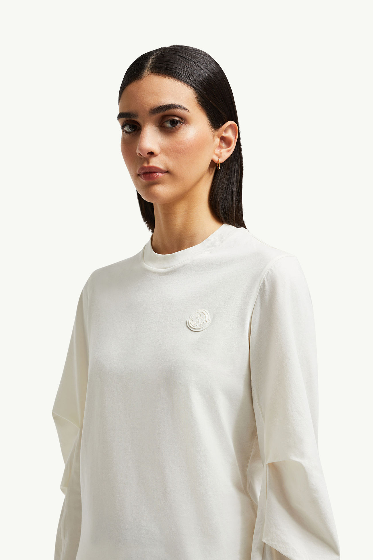 T-Shirt aus Baumwolle mit plissierten Ärmeln Damen Weiß Moncler 1