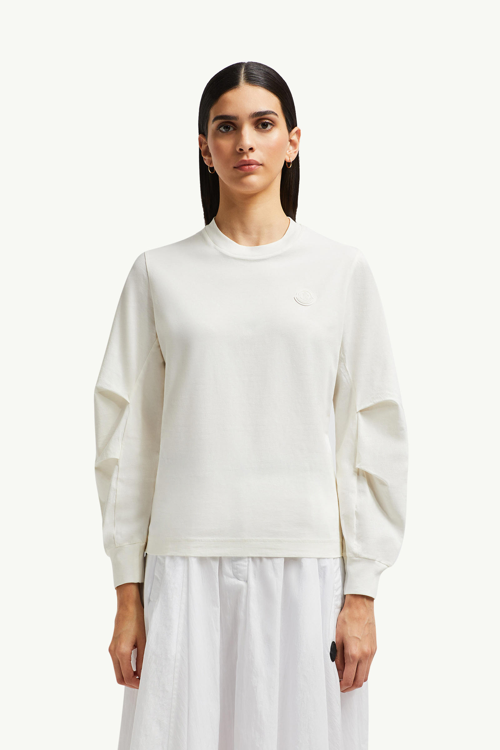 Cotton Pleated Sleeve T-Shirt Women White Moncler 3