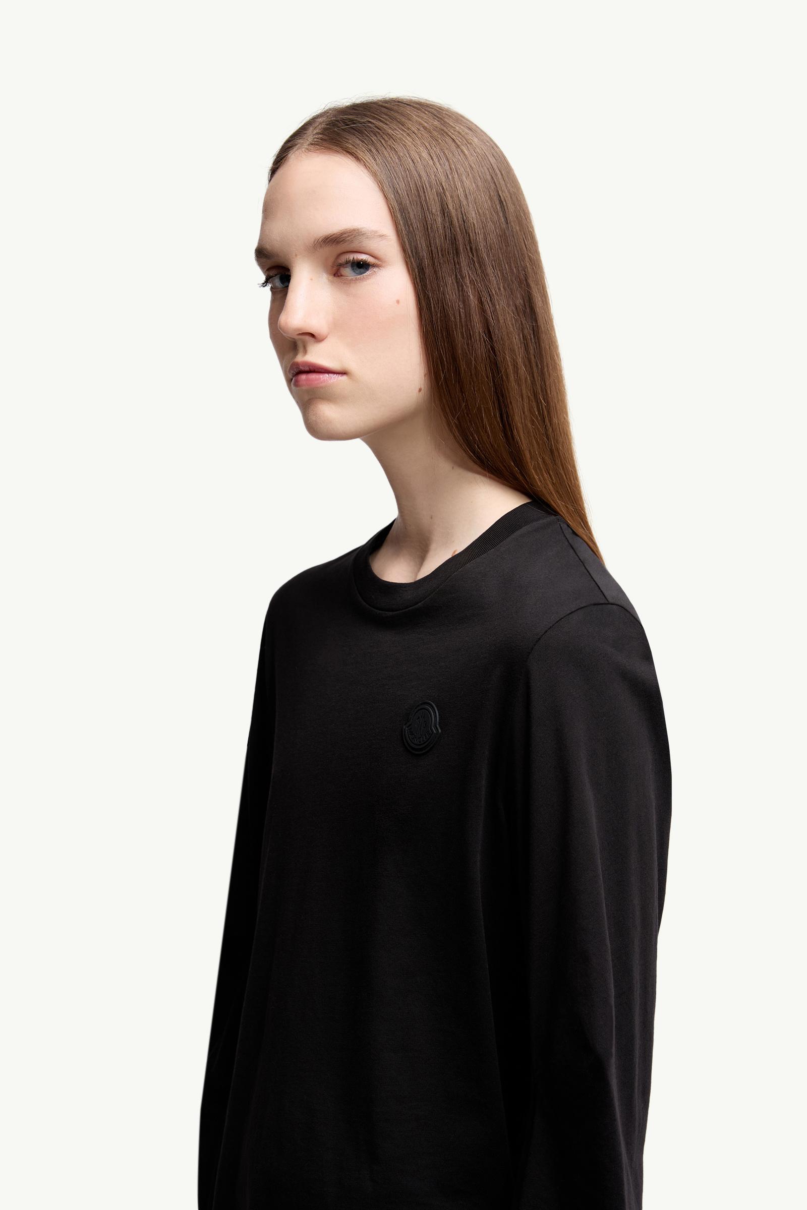 Cotton Pleated Sleeve T-Shirt Women Black Moncler 1