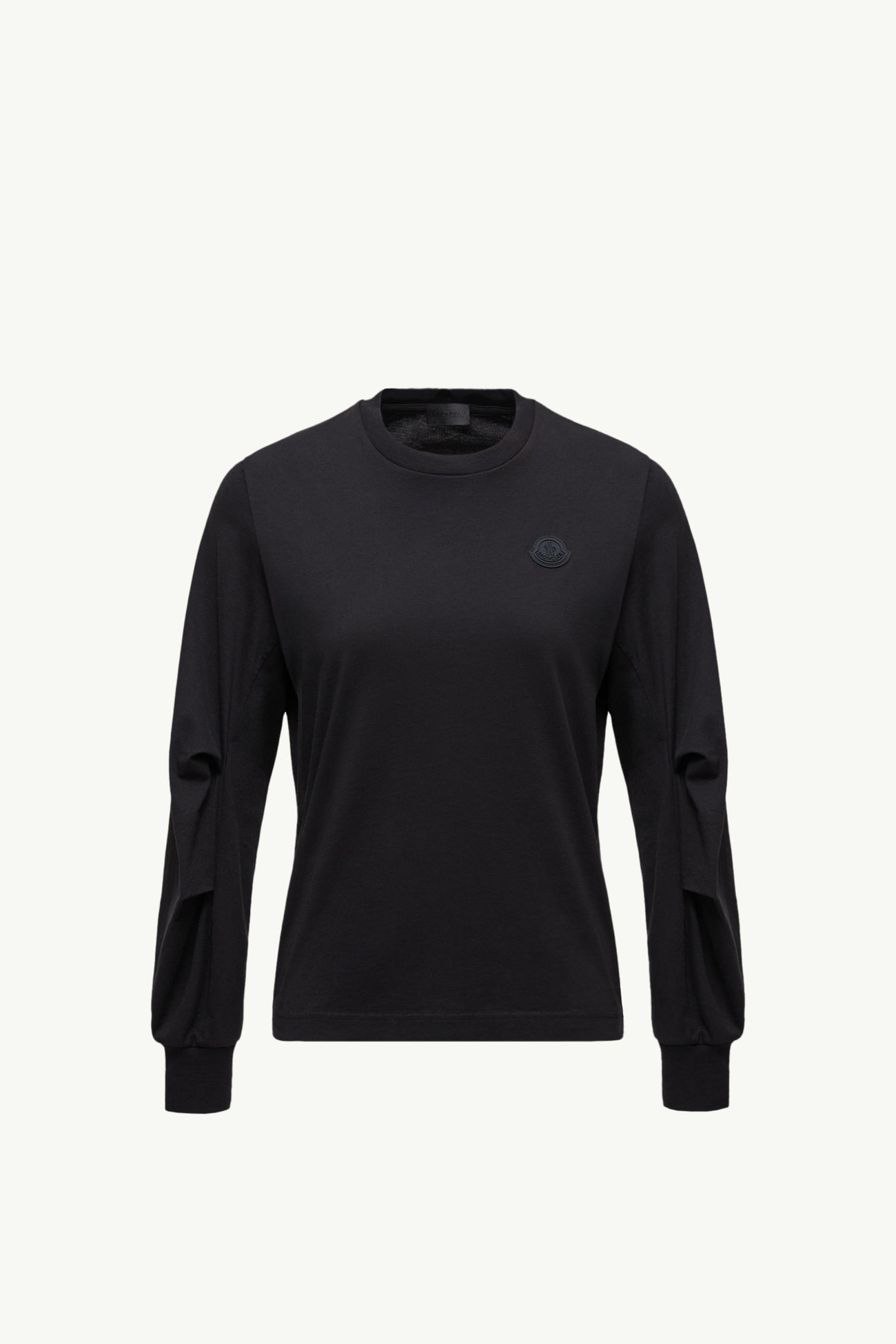 Cotton Pleated Sleeve T-Shirt Women Black Moncler 2