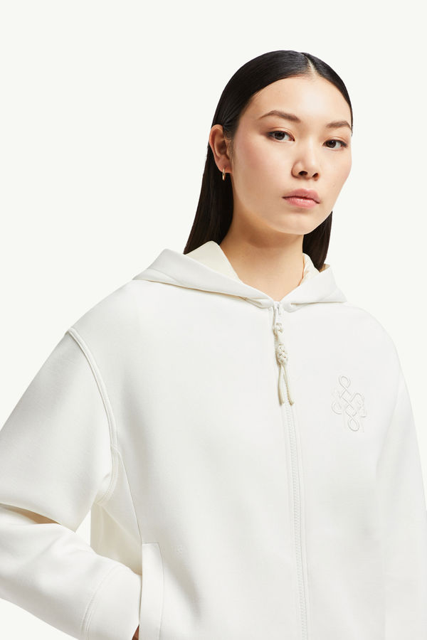 Year of the Snake Embroidered Logo Neoprene Zip-Up Hoodie Women White Moncler 1
