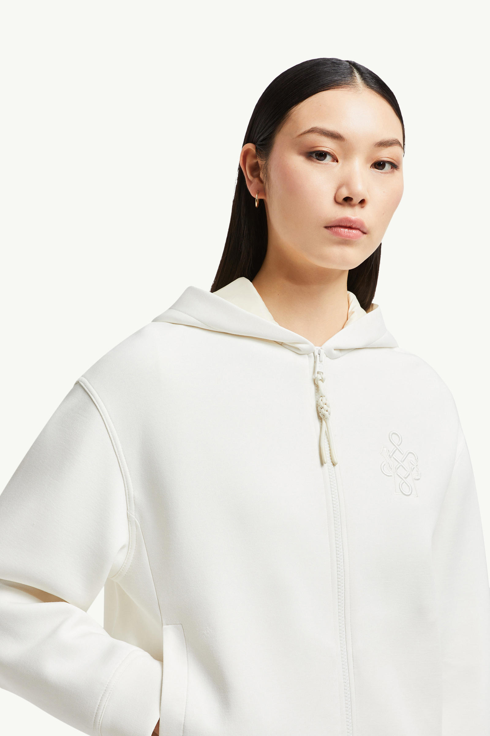 Year of the Snake Embroidered Logo Neoprene Zip-Up Hoodie Women White Moncler 1