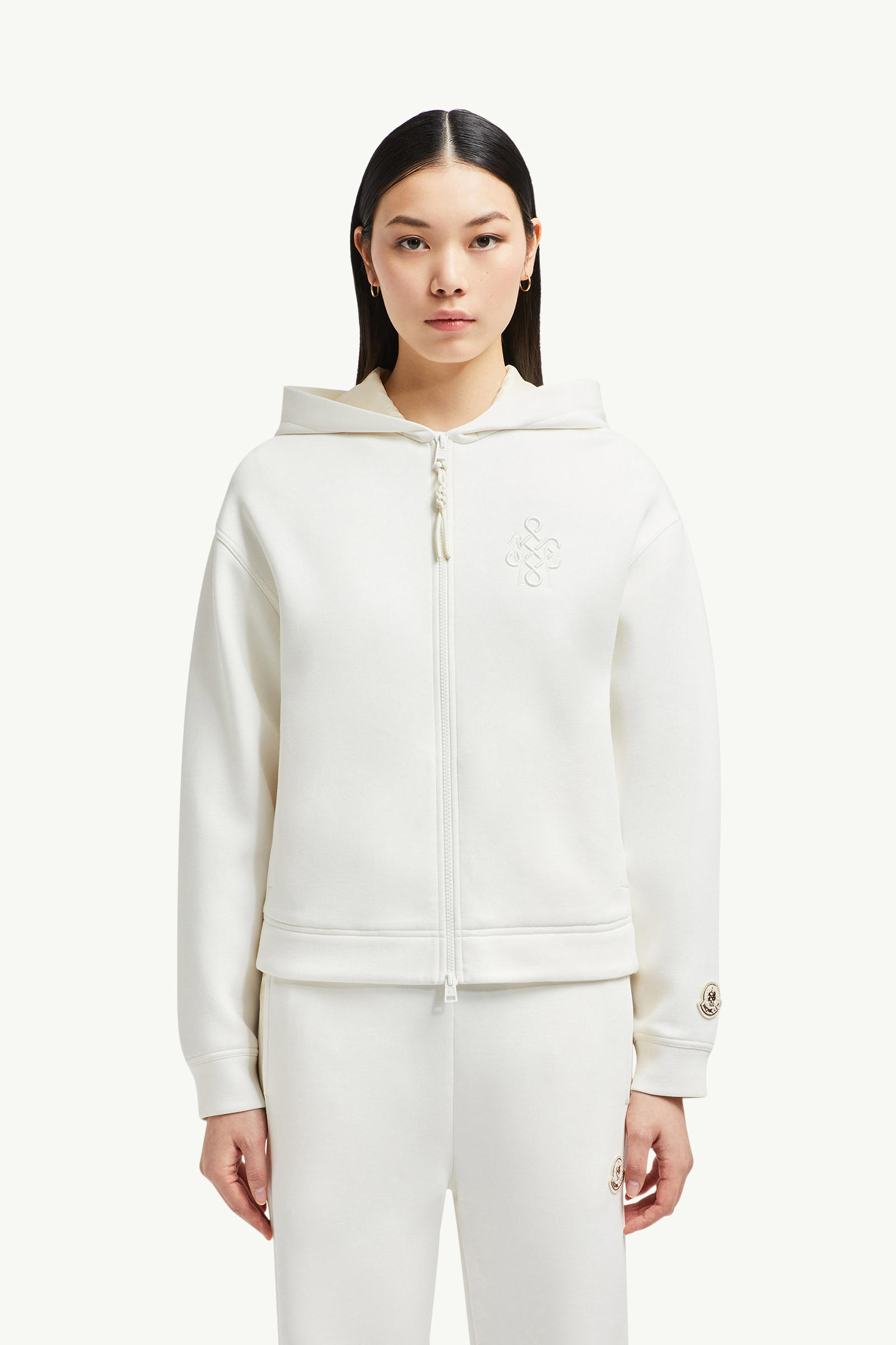 Year of the Snake Embroidered Logo Neoprene Zip-Up Hoodie Women White Moncler 3