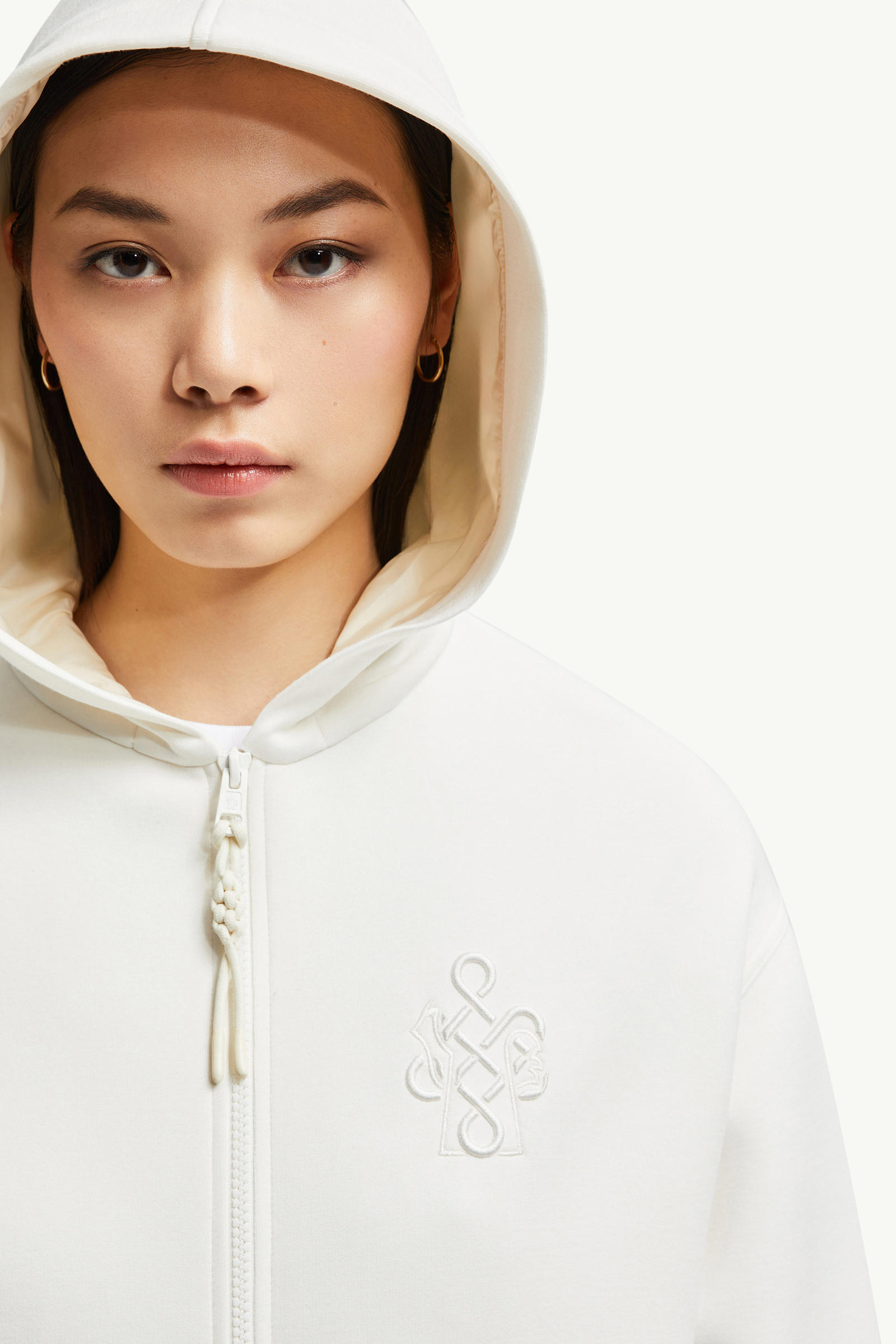 Year of the Snake Embroidered Logo Neoprene Zip-Up Hoodie Women White Moncler 5