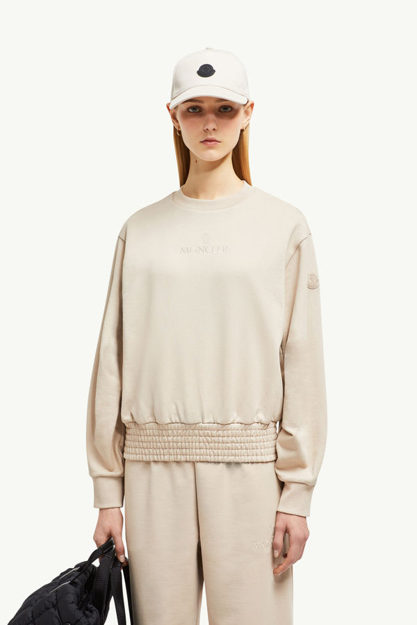 Pleated Sleeve Cotton Sweatshirt Women Sand Beige Moncler 0