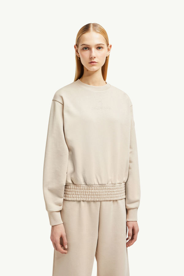 Sweat en coton à manches plissées Femmes Beige Sable Moncler 3