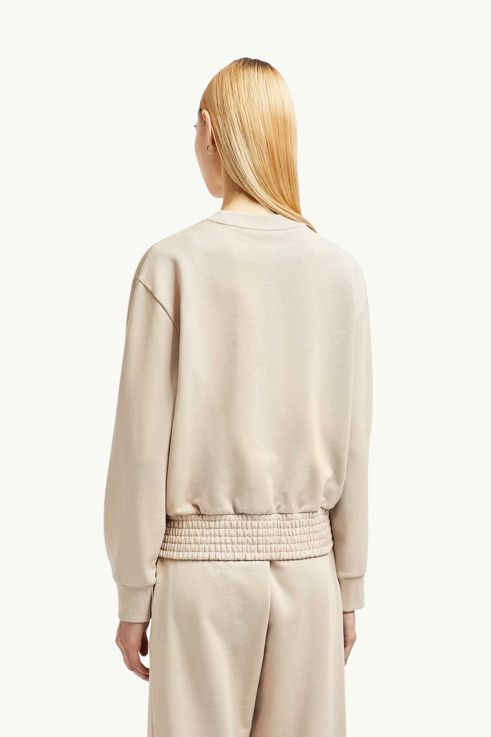 Pleated Sleeve Cotton Sweatshirt Women Sand Beige Moncler 4