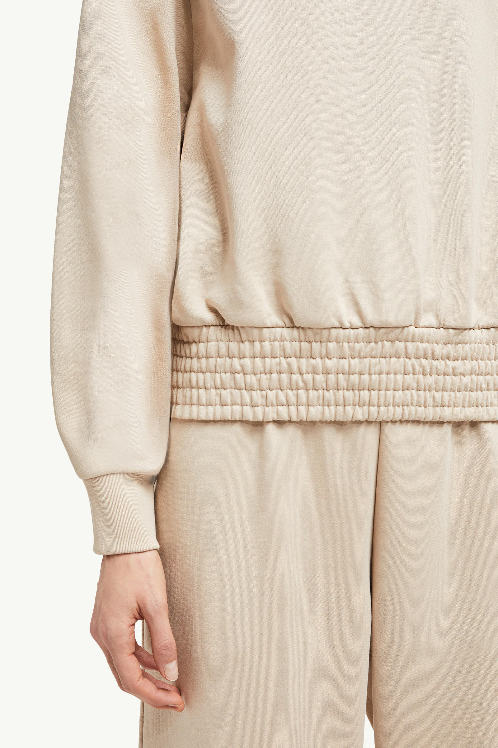 Pleated Sleeve Cotton Sweatshirt Women Sand Beige Moncler 5