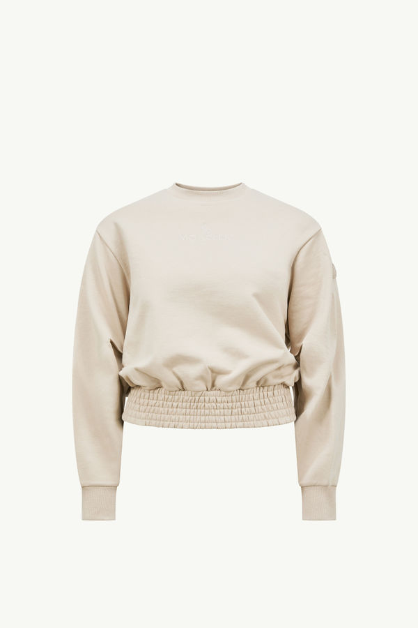 Sweatshirt mit plissierten Ärmeln aus Baumwolle Damen Sand-Beige Moncler 2