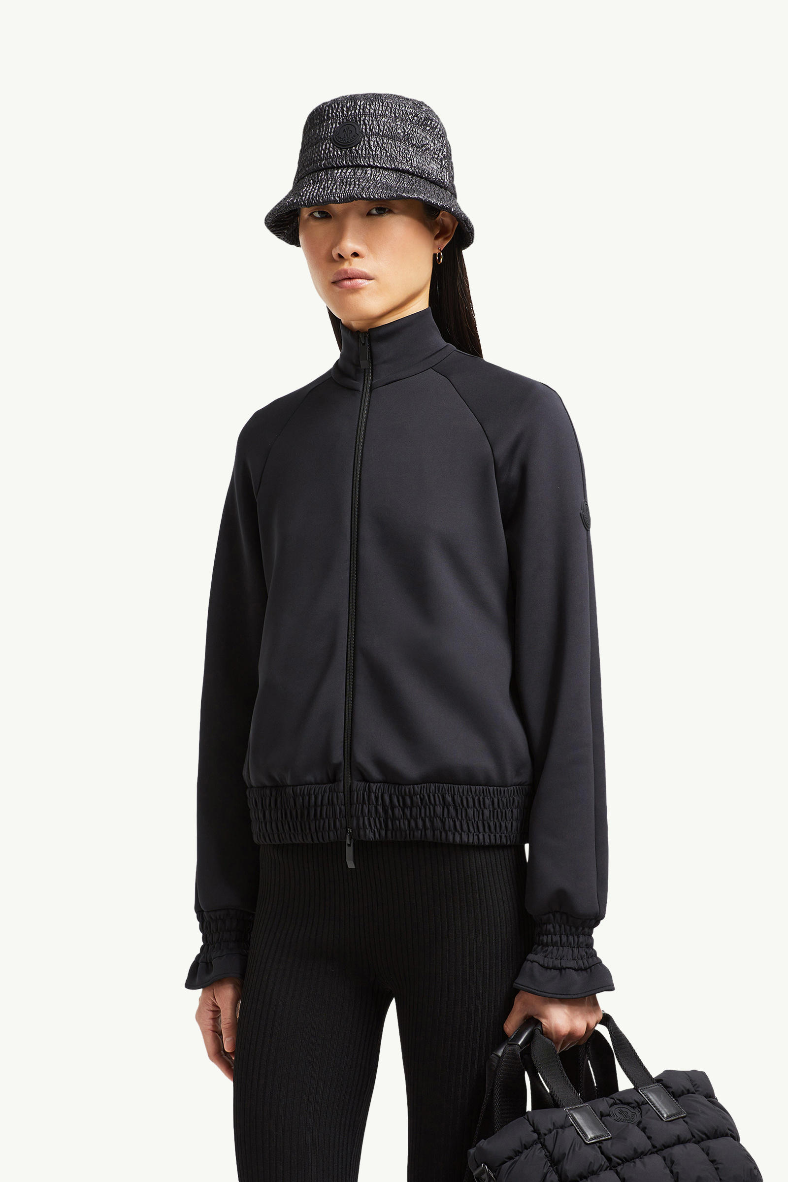 Sweatshirt mit Reißverschluss aus Neopren Damen Schwarz Moncler 0