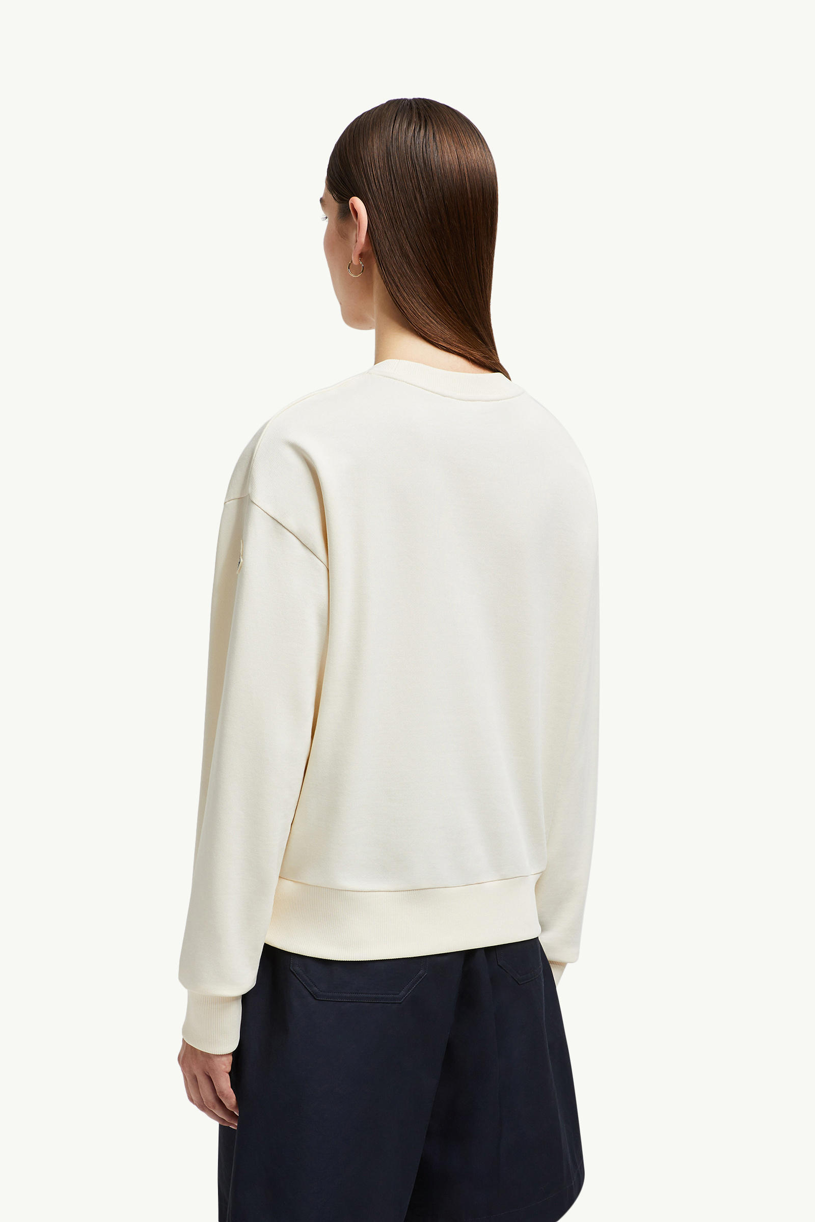 Embroidered Tonal Logo Cotton Sweatshirt Women White Ivory Moncler 4