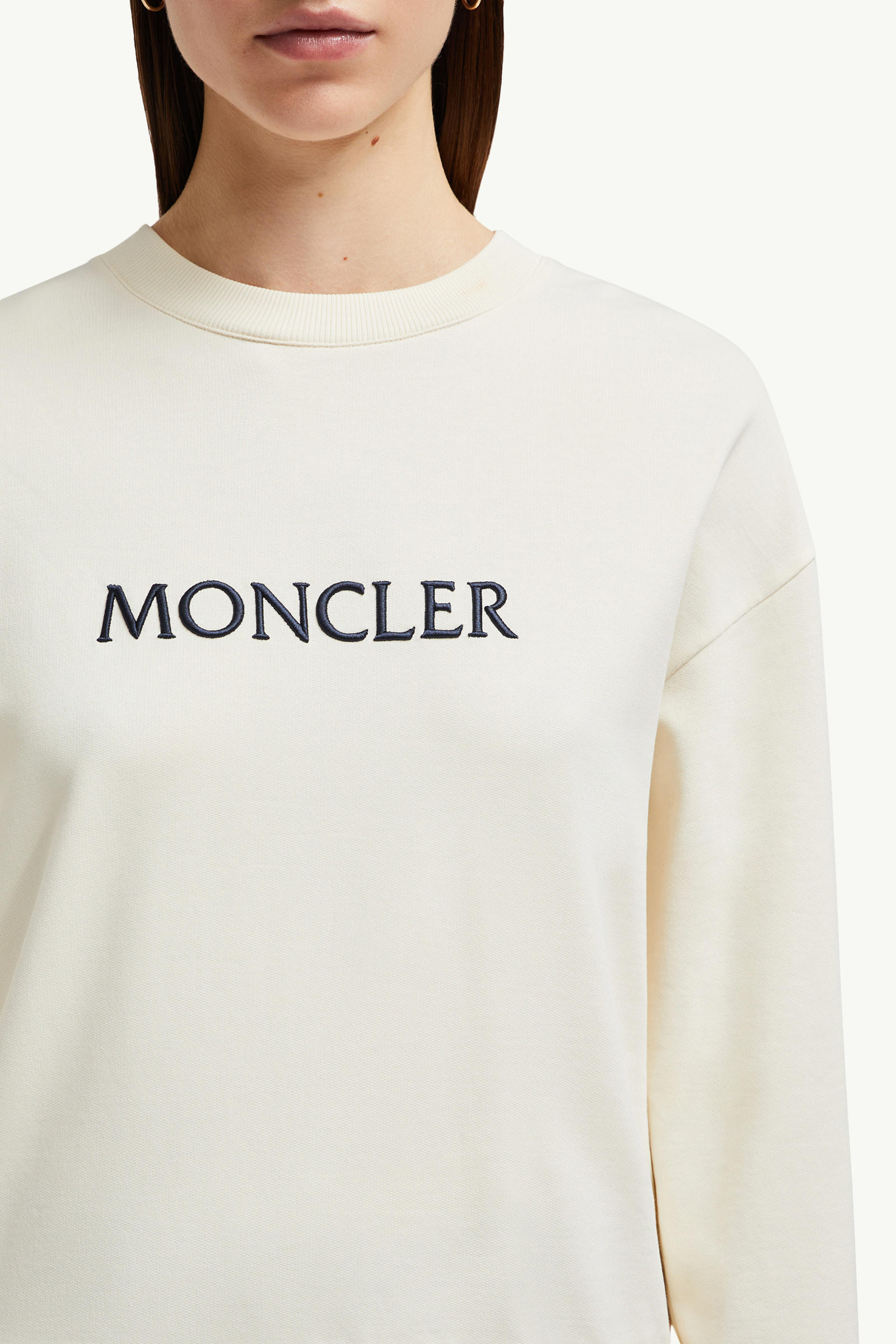 Embroidered Tonal Logo Cotton Sweatshirt Women White Ivory Moncler 5