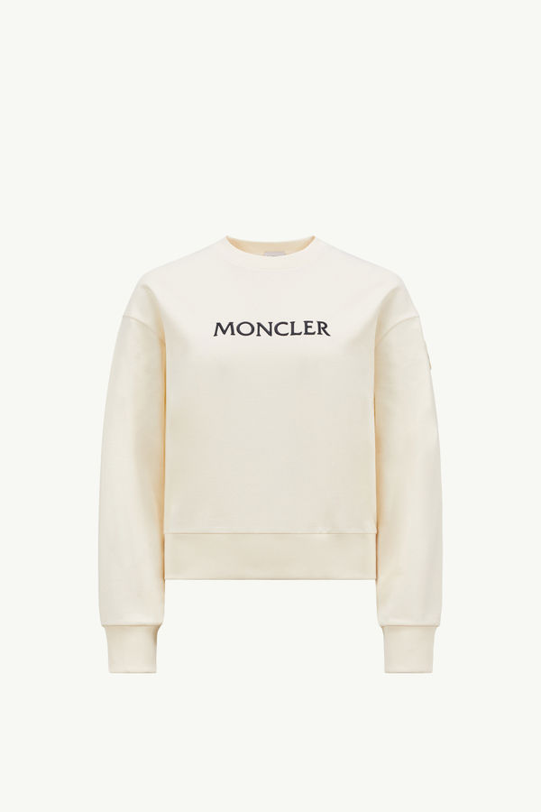 Embroidered Tonal Logo Cotton Sweatshirt Women White Ivory Moncler 2