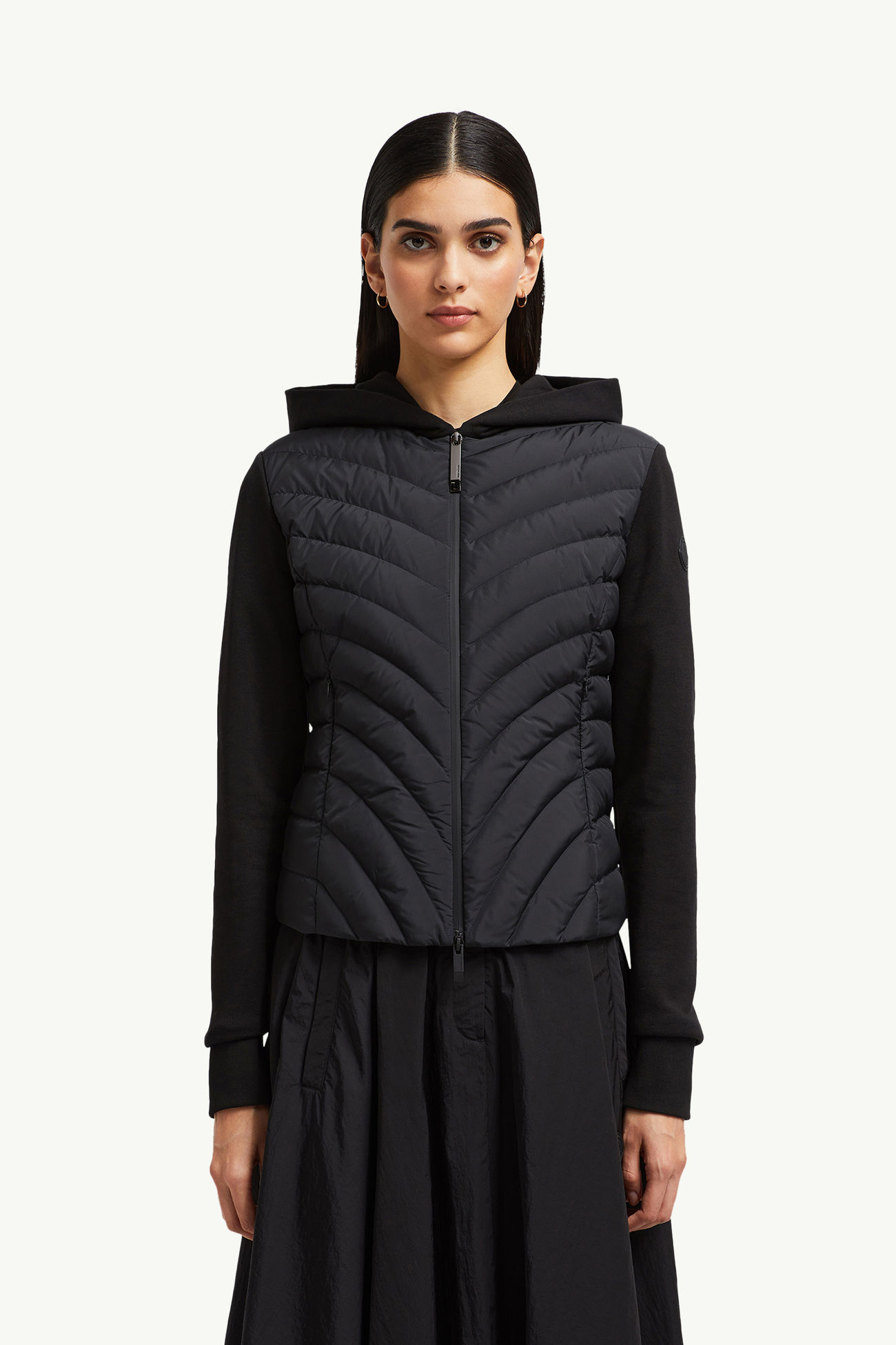 夾層斜紋絎縫棉質拉鏈連帽衫 女士 黑色 Moncler 3