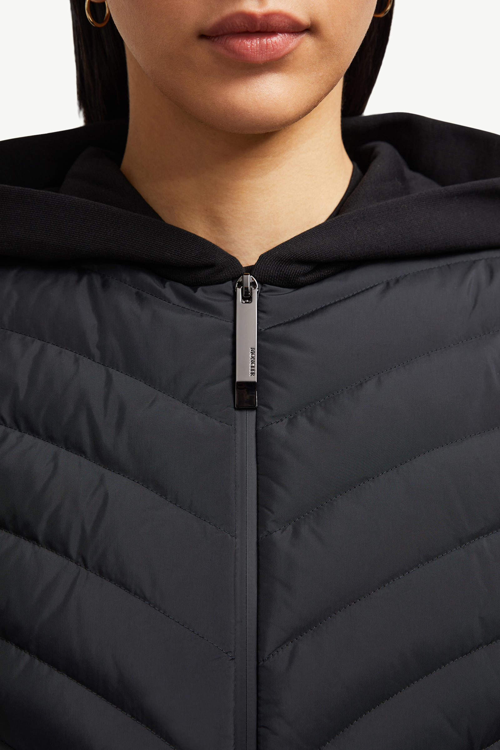 Padded Diagonal-Quilted Cotton Zip-Up Hoodie Women Black Moncler 6