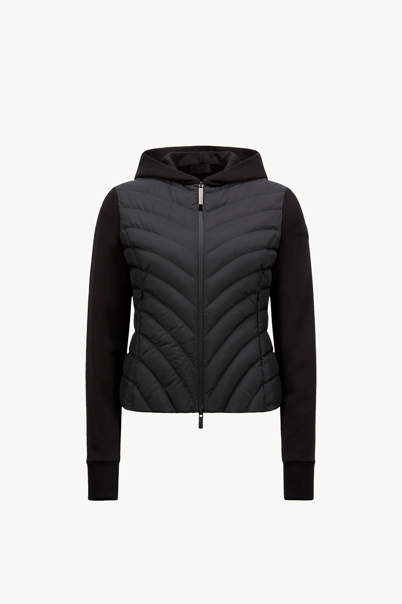 Cárdigan con capucha y cremallera de algodón con acolchado diagonal Mujer Negro Moncler 2