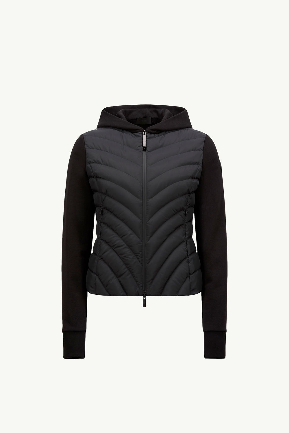 Padded Diagonal-Quilted Cotton Zip-Up Hoodie Women Black Moncler 2