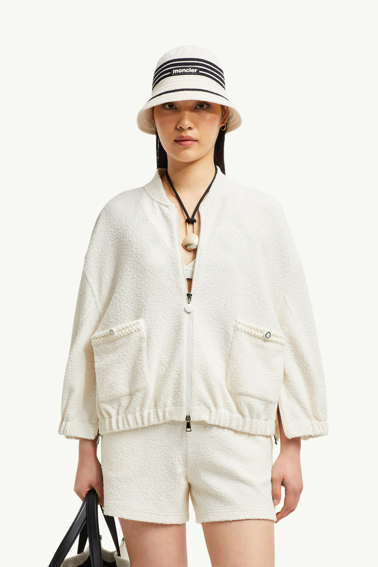 二合一毛圈布拉鏈開襟毛衣 女士 白色 Moncler 0