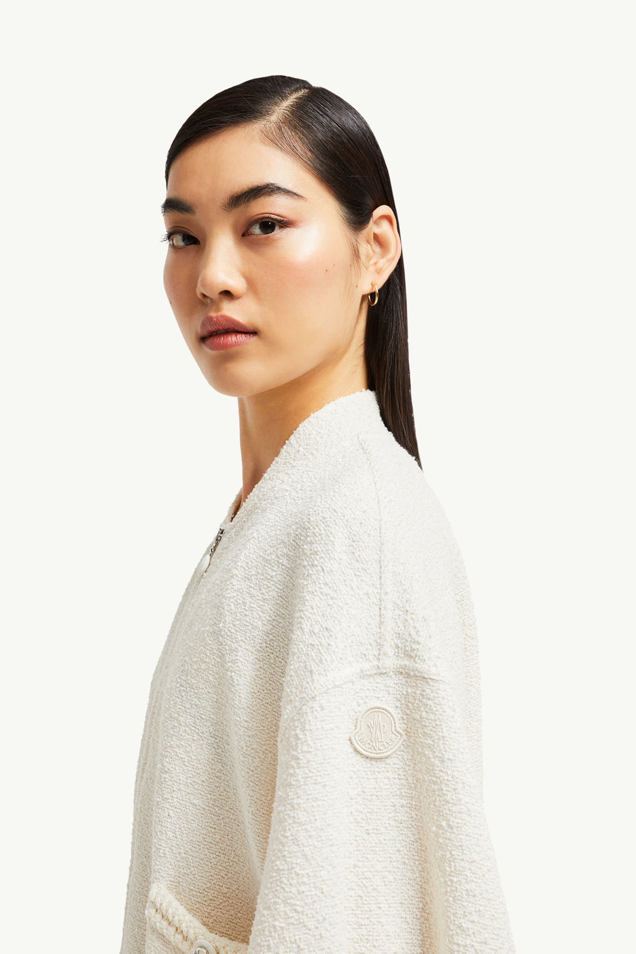 2-in-1-Strickjacke aus Bouclé mit Reißverschluss Damen Weiß Moncler 1