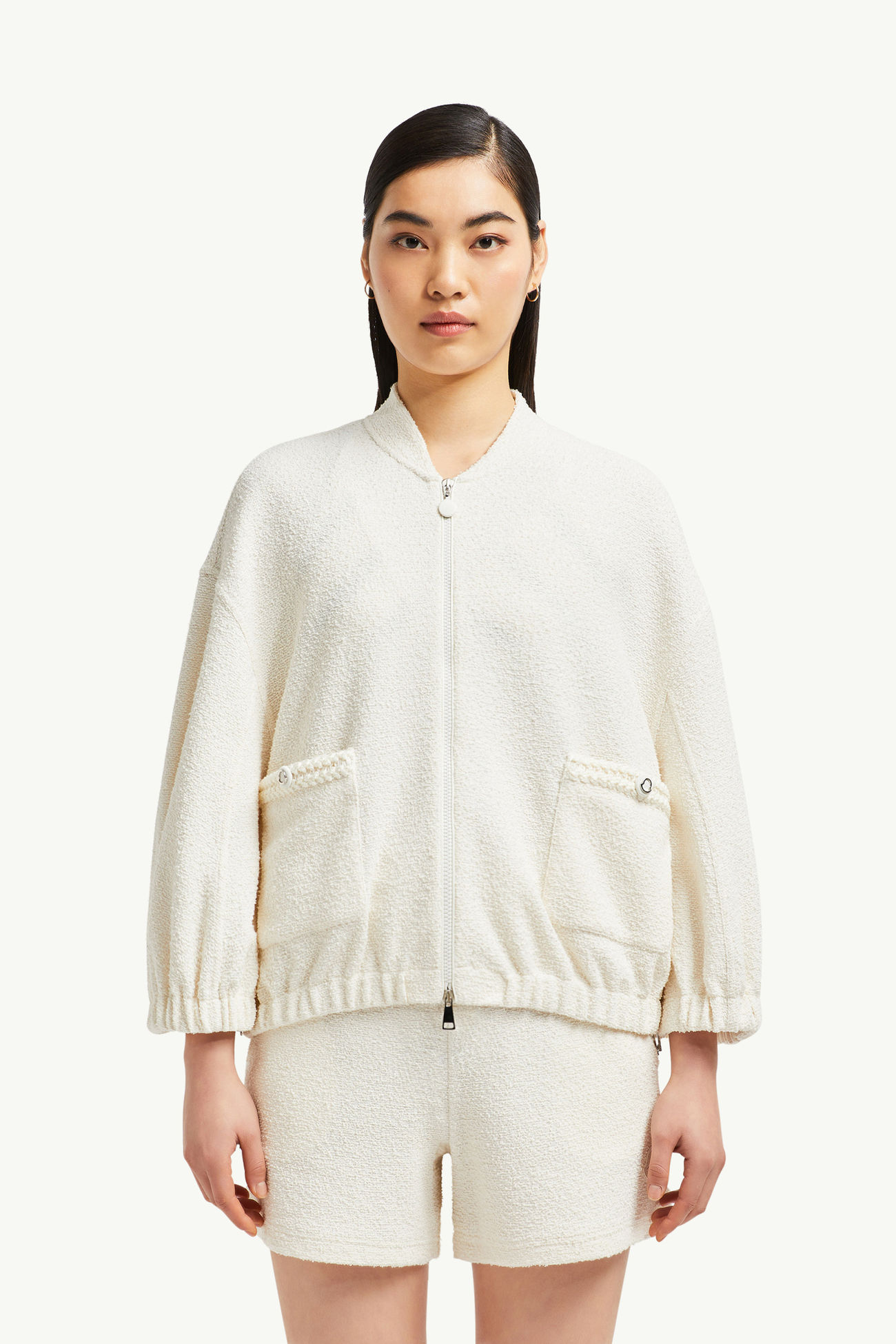 2-in-1-Strickjacke aus Bouclé mit Reißverschluss Damen Weiß Moncler 3