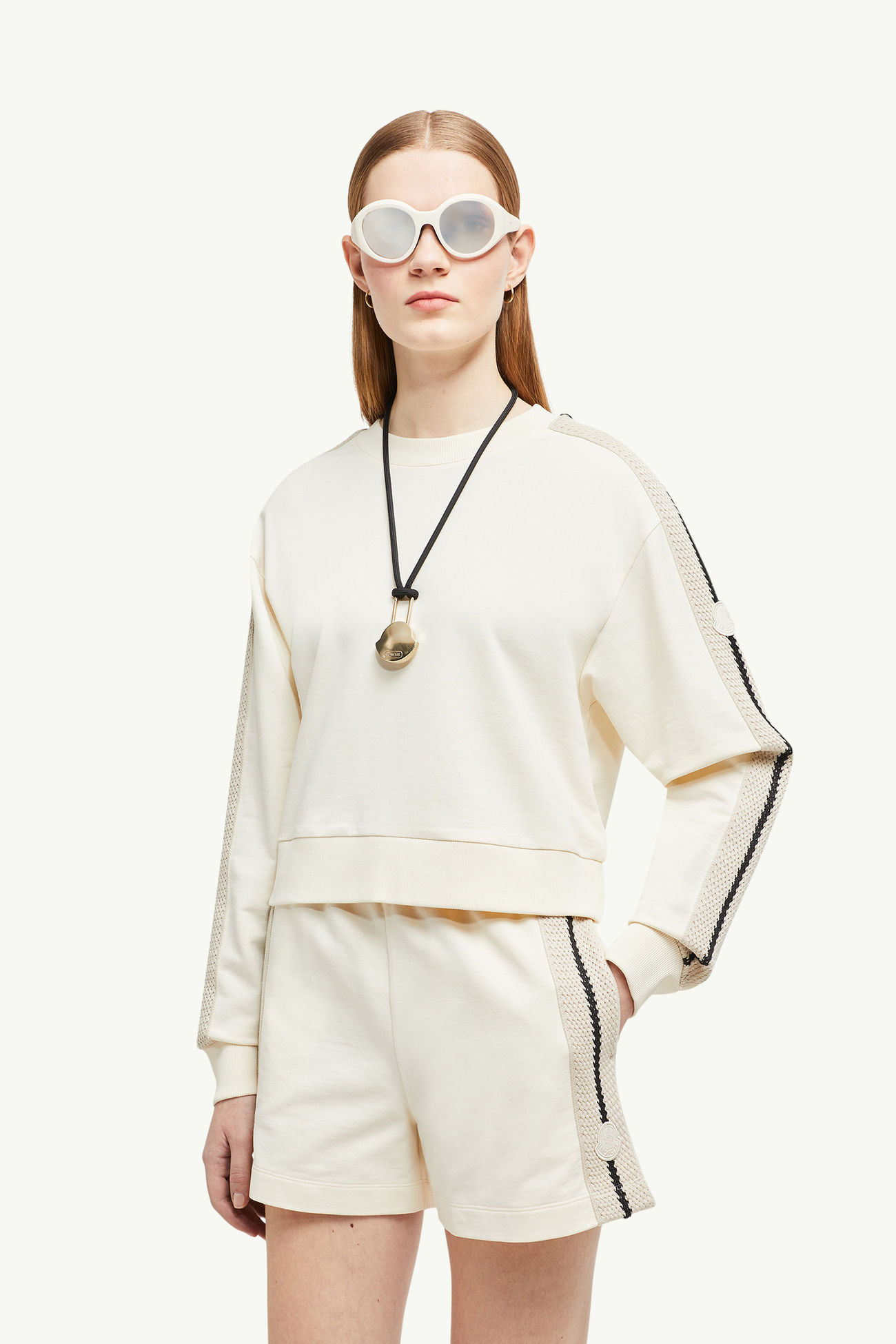 Sweatshirt aus Baumwolle mit Häkelakzent Damen Weiß Moncler 0