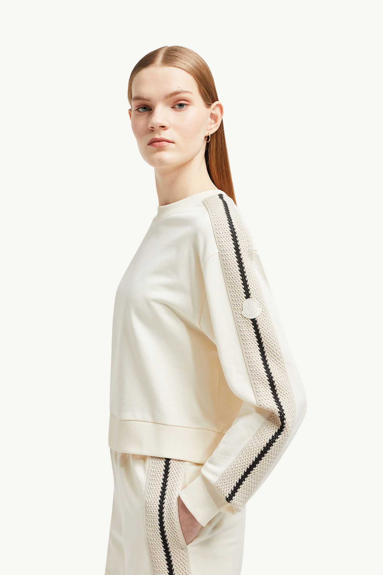 Sweatshirt aus Baumwolle mit Häkelakzent Damen Weiß Moncler 1