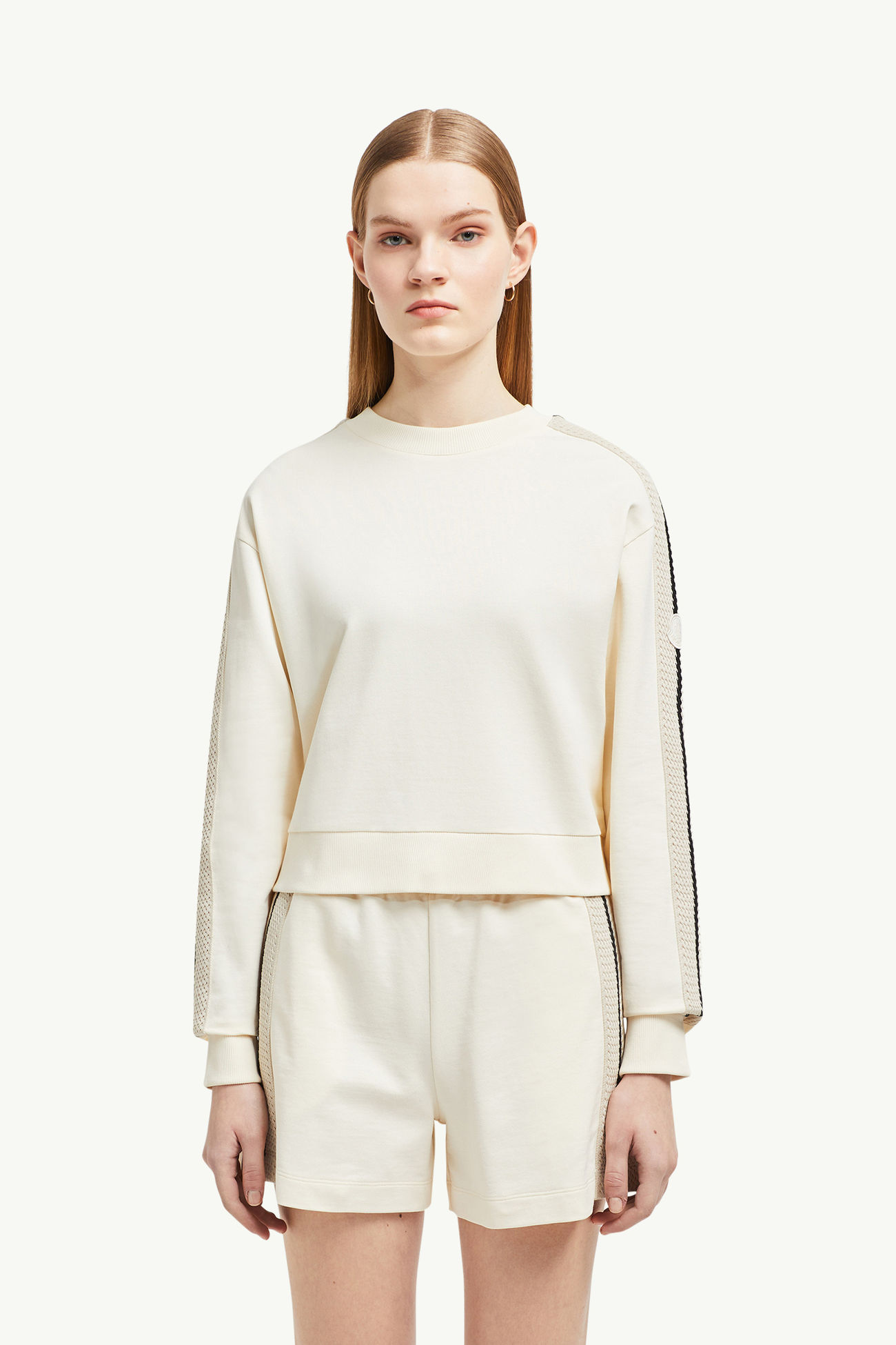 Sweatshirt aus Baumwolle mit Häkelakzent Damen Weiß Moncler 3