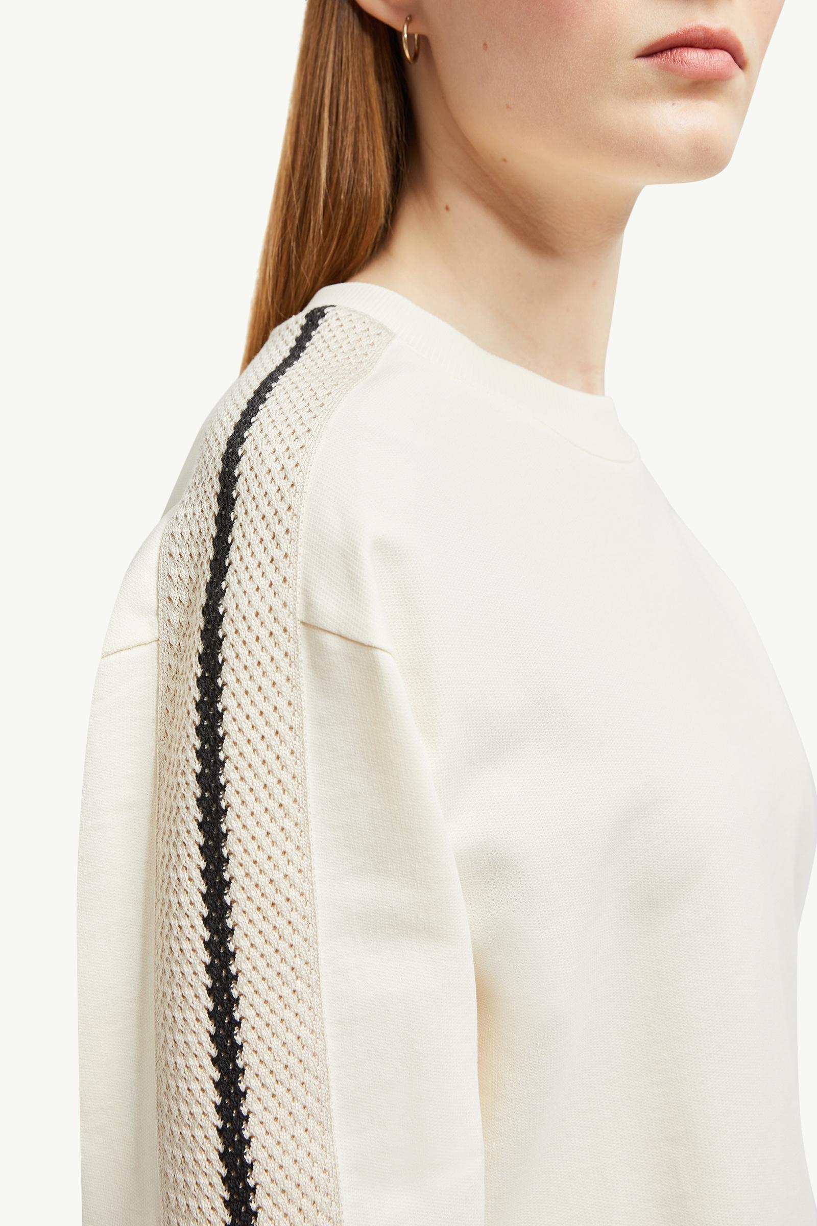 White Crochet Accent Cotton Sweatshirt - Sweatshirts for