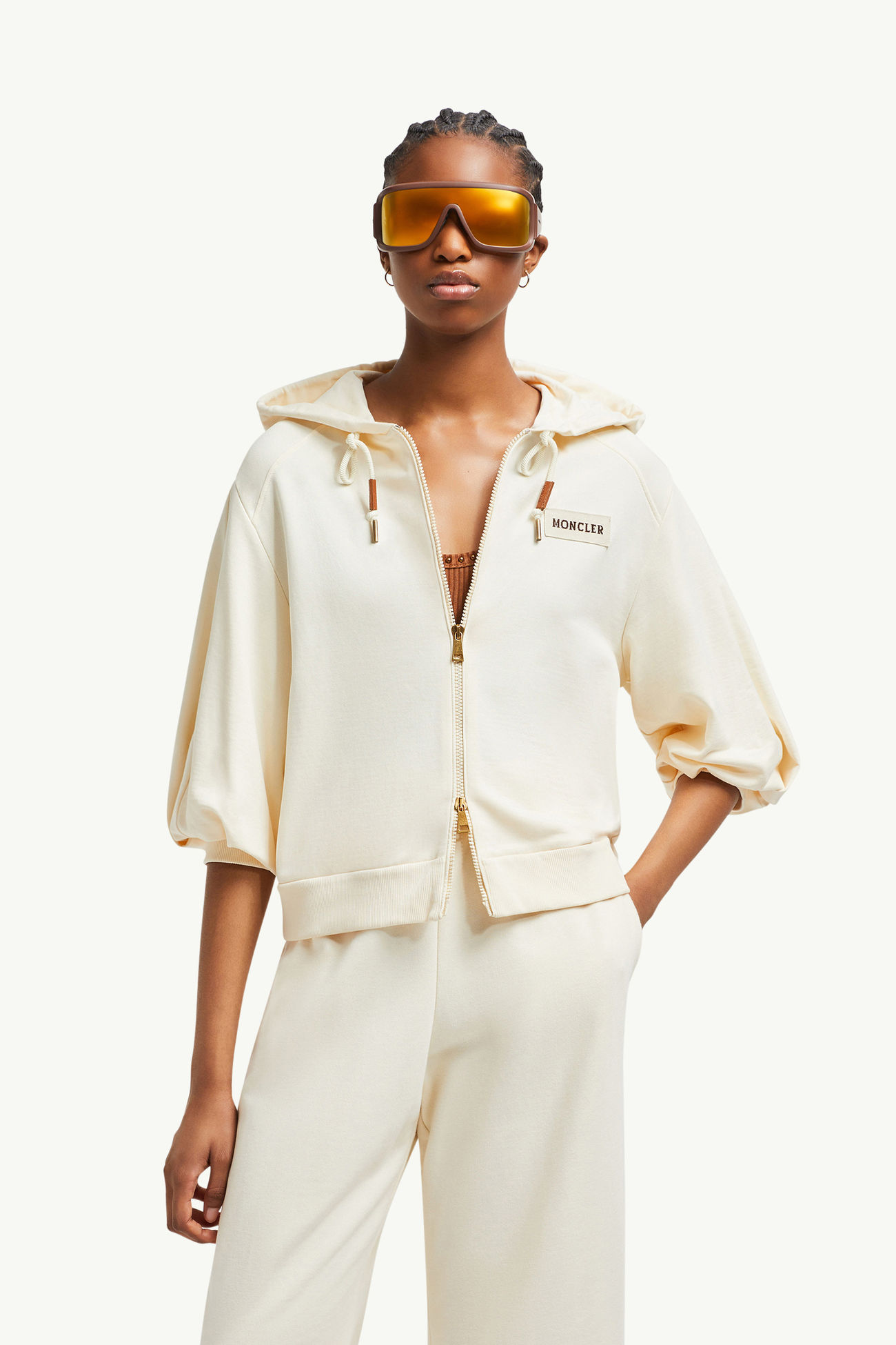 Kapuzenpullover aus Baumwolle mit Reißverschluss Damen Weiß Moncler 0