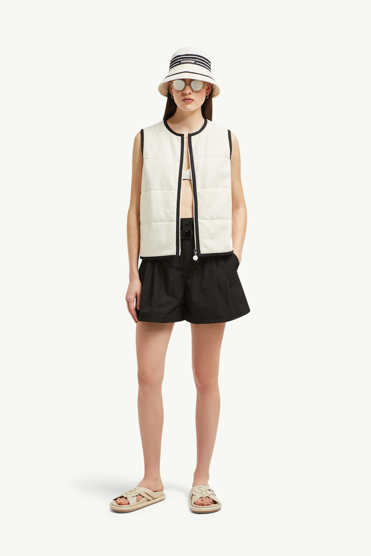 Wattierte Weste aus Frottee-Logo-Jacquard Damen Weiß Moncler 0